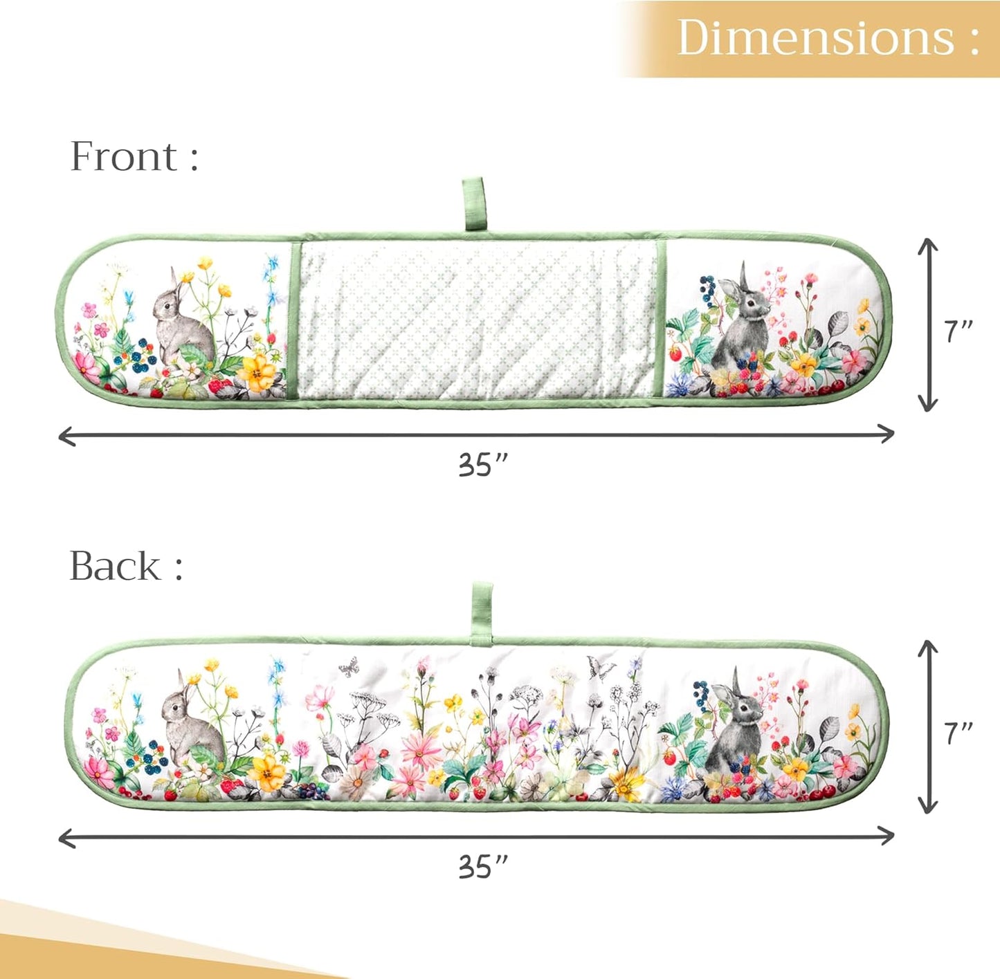 Maison d' Hermine Double Oven Mitts 100% Cotton 7"x35" Double Oven Mitt Heat Resistant BBQ Cooking Gloves with Loop, Baking, Grilling, Home, Kitchen, Handling Hot Pans Spring Summer (Printemps)