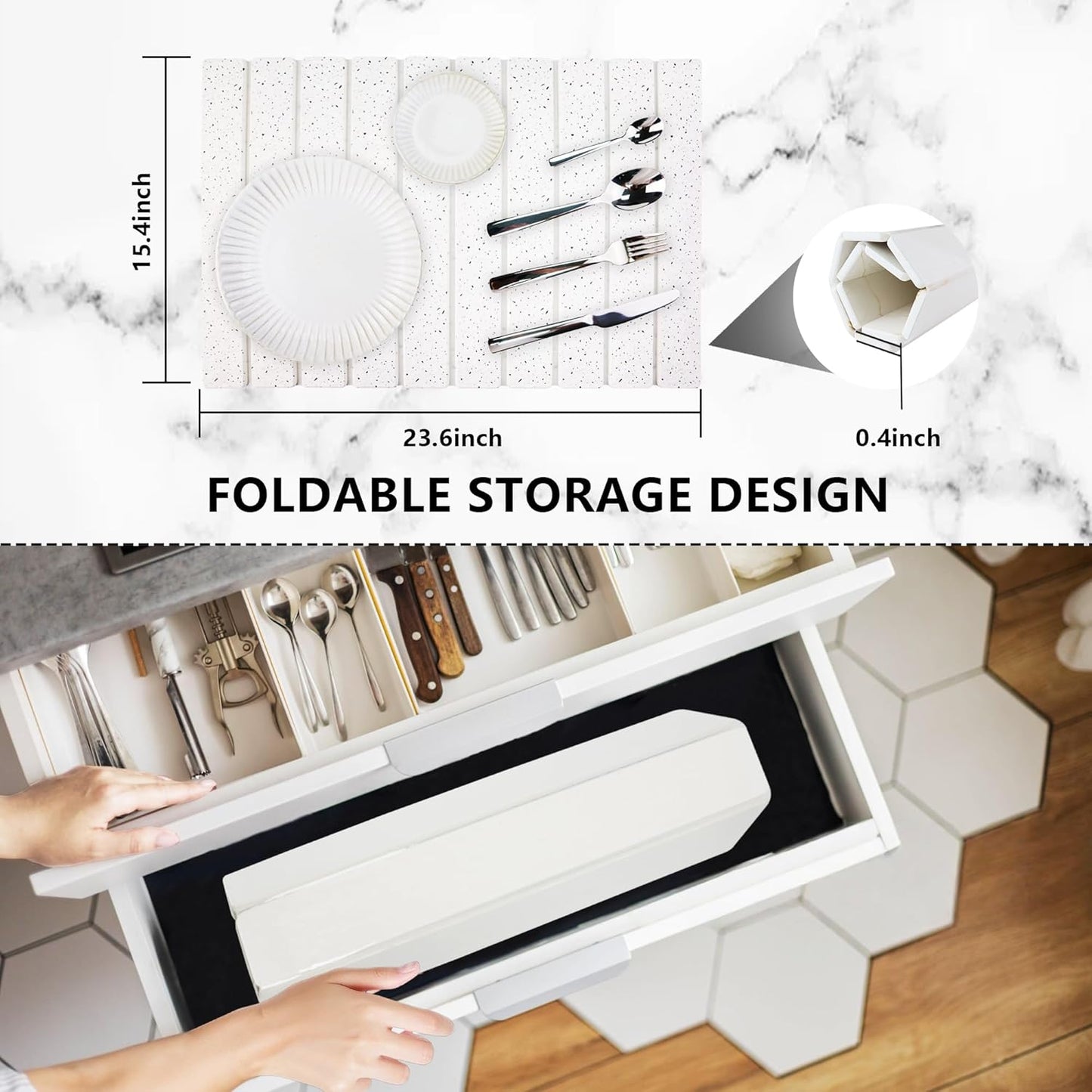 Large Stone Drying Mat for Kitchen Counter Diatomaceous Earth Collapsible 24”（L）*16”（W）Super Heat Resistant Mats, Quick Absorbent Dish Drying Rack（Spotted pattern）