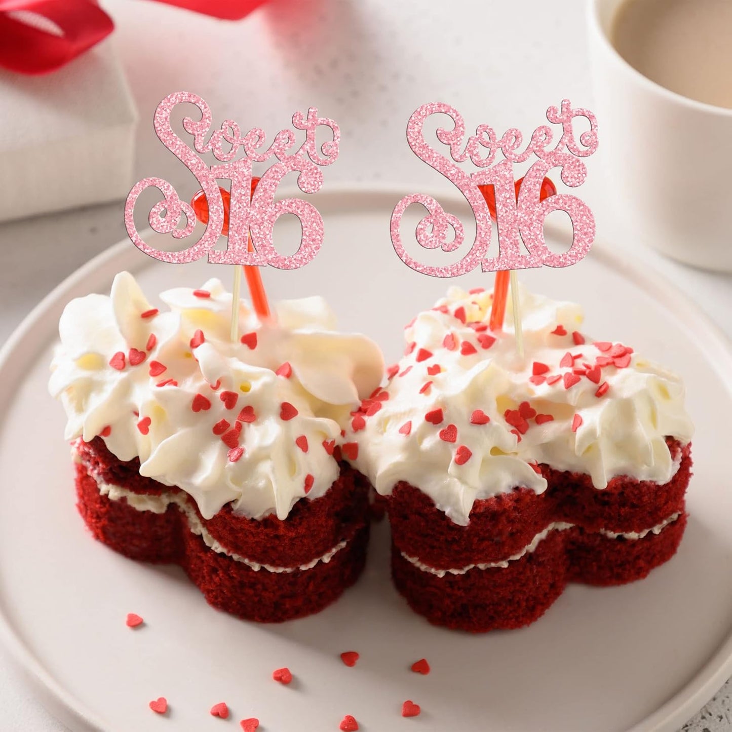 Gyufise 24 Pack Happy Sweet 16 Cupcake Toppers Glitter Sixteen 16th Birthday Cupcake Picks Cheers to 16 Years Old Cupcake Decorations for 16th Birthday Anniversary Party Cake Decorations Supplies Pink