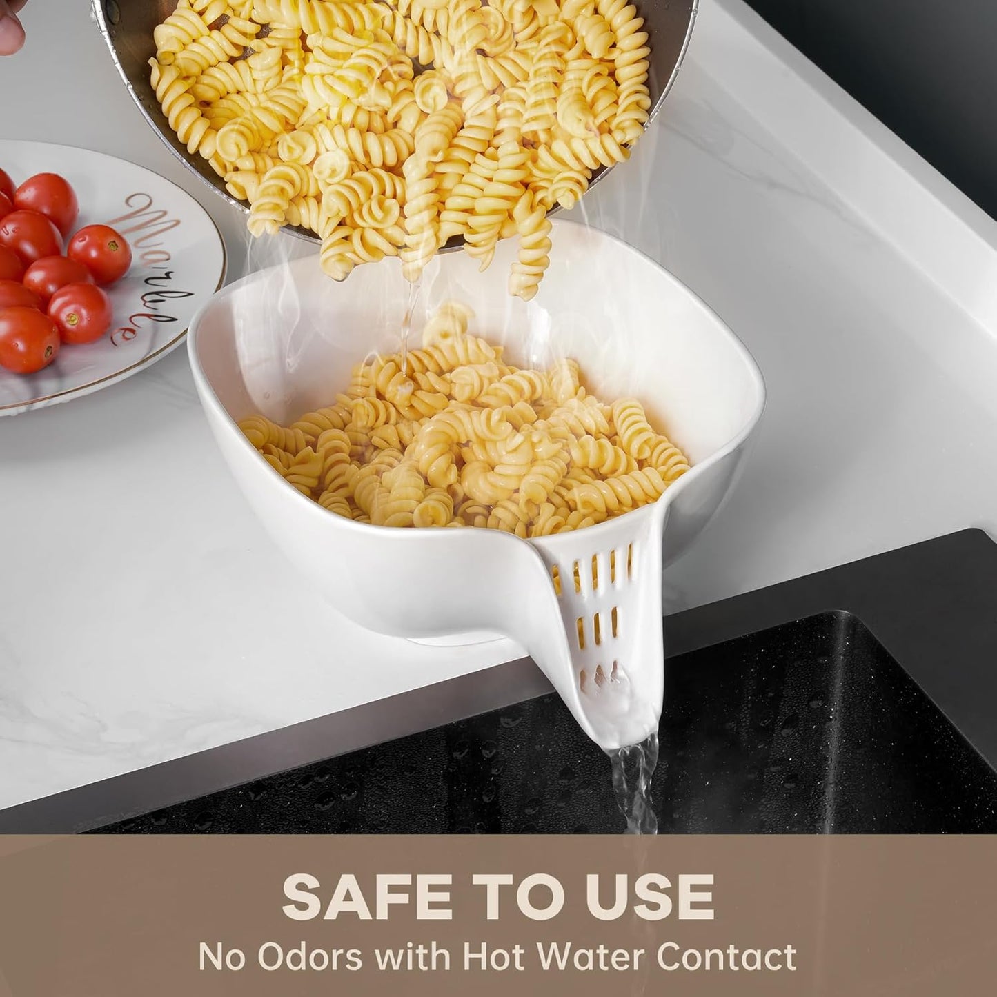 NiHome Multifunctional Ceramic Food Strainer with Integrated Drain Spout, Large Capacity Colander Bowl for Vegetables, Fruits, Pasta & More, Heat-Resistant, Crack-Proof, Easy to Clean, Dishwasher-Safe
