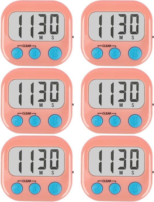 6 Pack Kitchen Timers Loud Ring Digital Timers for Cooking Magnetic Pink