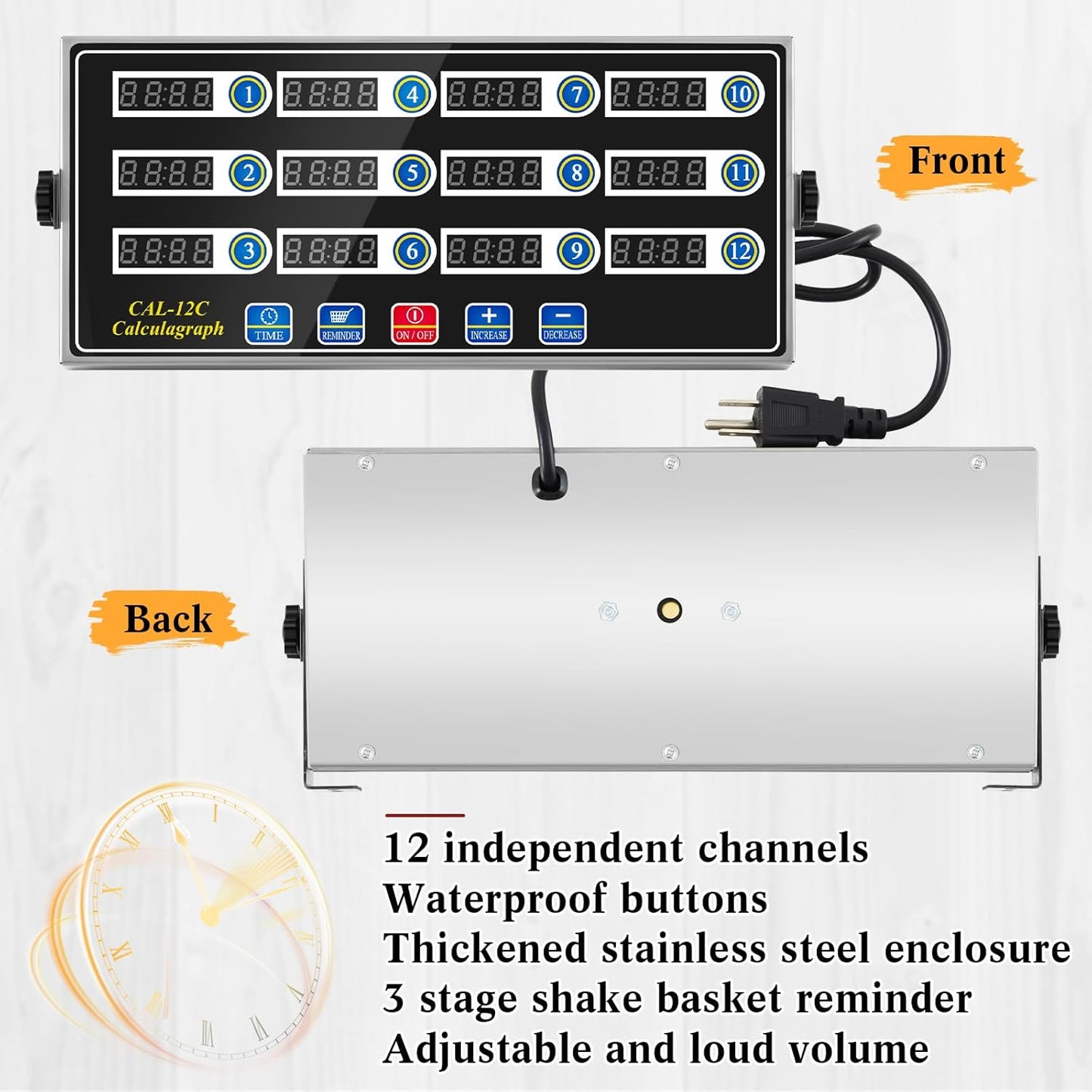 2 Pack 12-Channel Digital Kitchen Timer, Commercial Cooking Timer with Loud Alarm, Large LCD Display, for Restaurants, Baking, Labs, Multiple Independent Countdown Timers