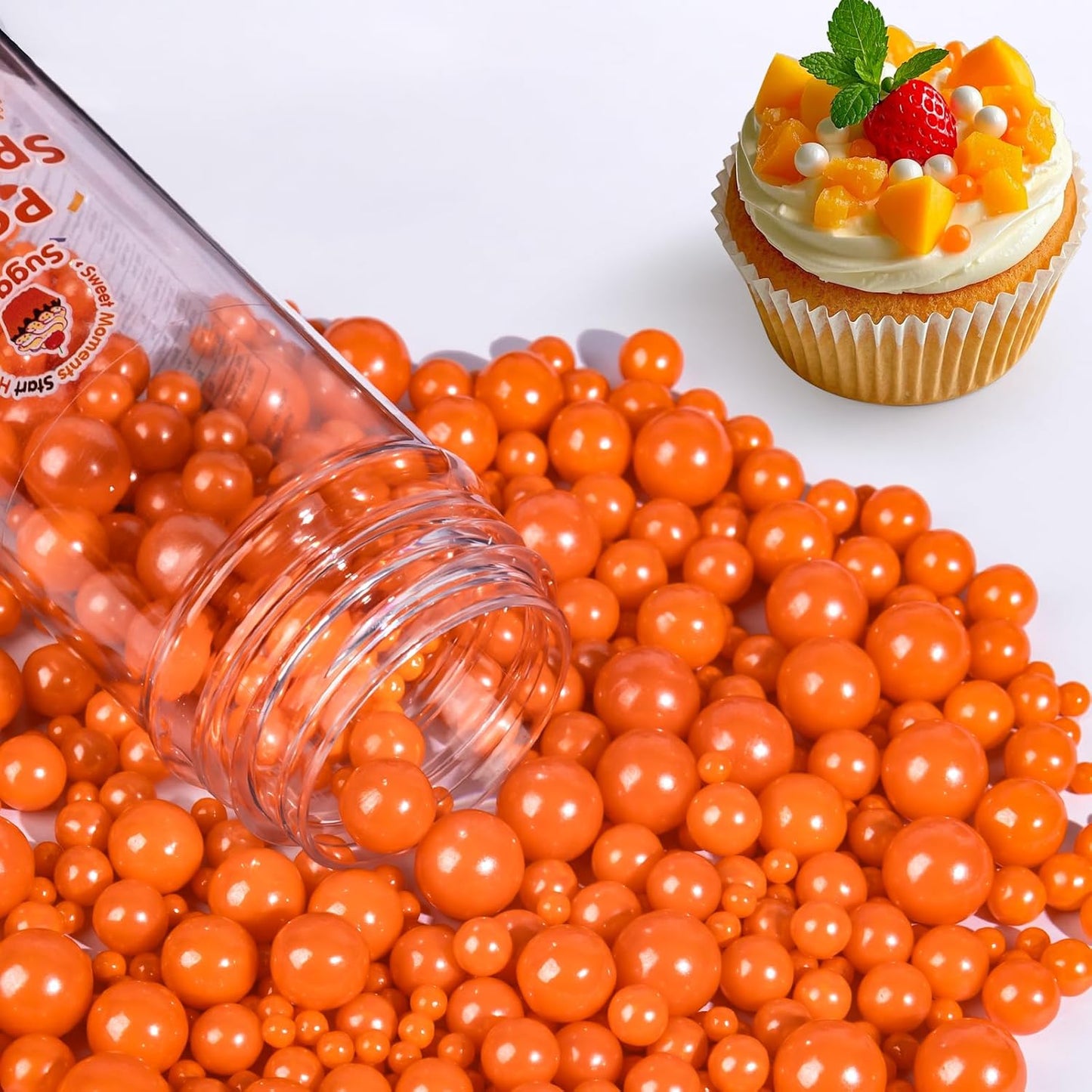 Orange Sprinkles,Edible Pearl Sugar Sprinkles,Mix Size,130g/4.58oz,Baking Edible Cake Decorations,Pastel Decorating,Cupcake Toppers,Cookie Decorating Donuts Ice Cream Toppings,Wedding Party Valentines Christmas Supplies