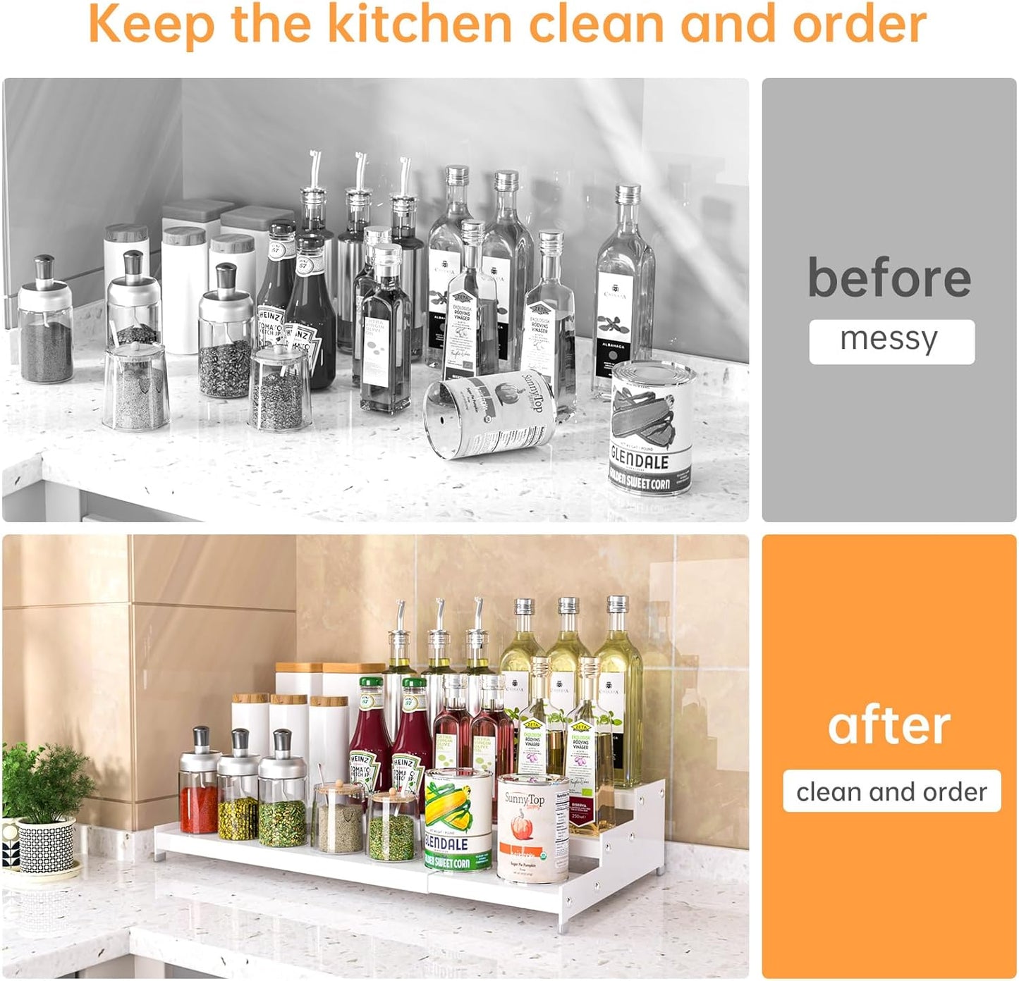 Premium Spice Rack Organizer for Countertops - 3-tier space-saving kitchen organizer for spice jars, oil bottles and utensils 2 Packs White (modern rust-resistant design)