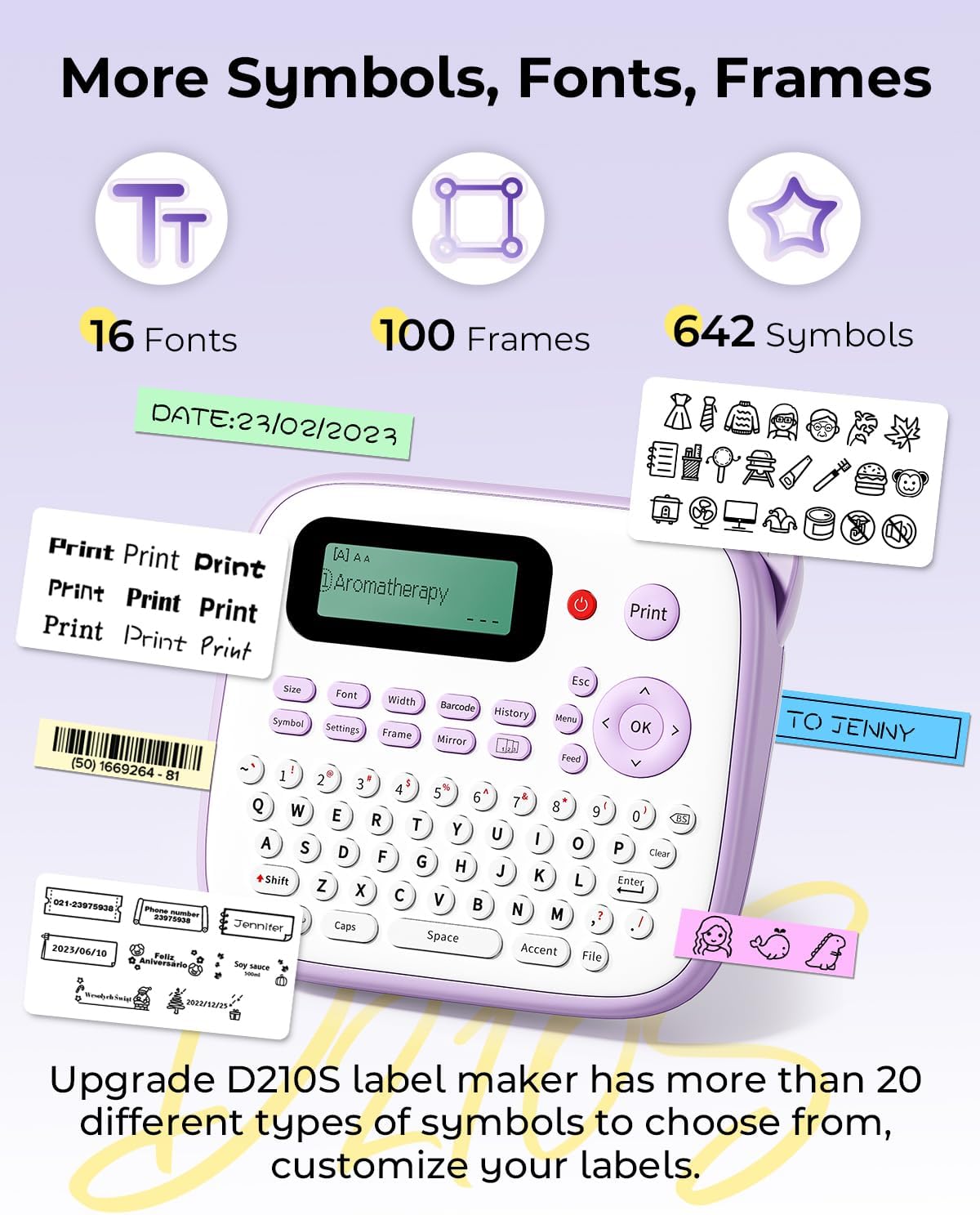 Label Maker Machine with Tapes, D210S Portable Label Maker, Label Machine with USB-C to Stay Powered, Labeler Features Chain Print to Reduce Label Wastes for Home Kids Items Office Organization