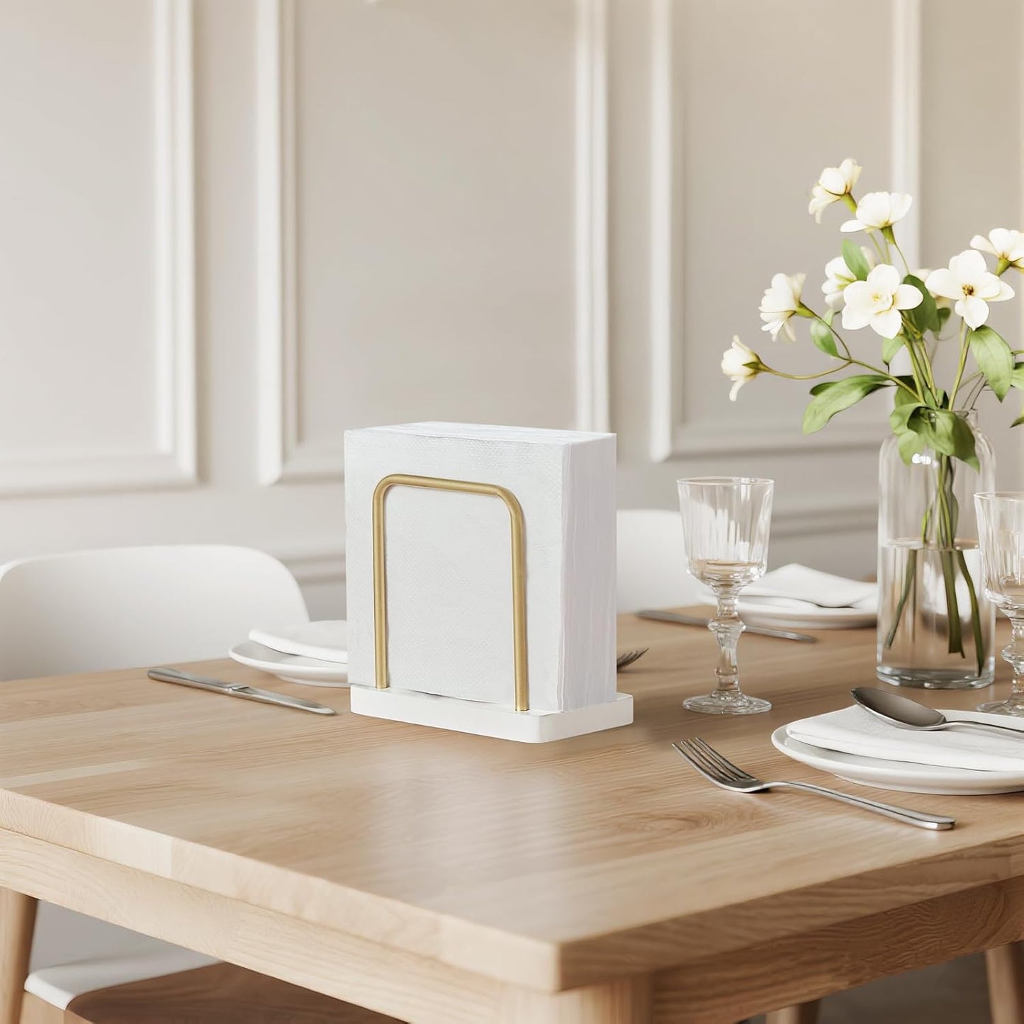 Mkono Napkin Holder for Table Wooden Paper Napkin Dispenser Servilletero for Kitchen Dining Room Cocktail Bar Party Outdoor, White