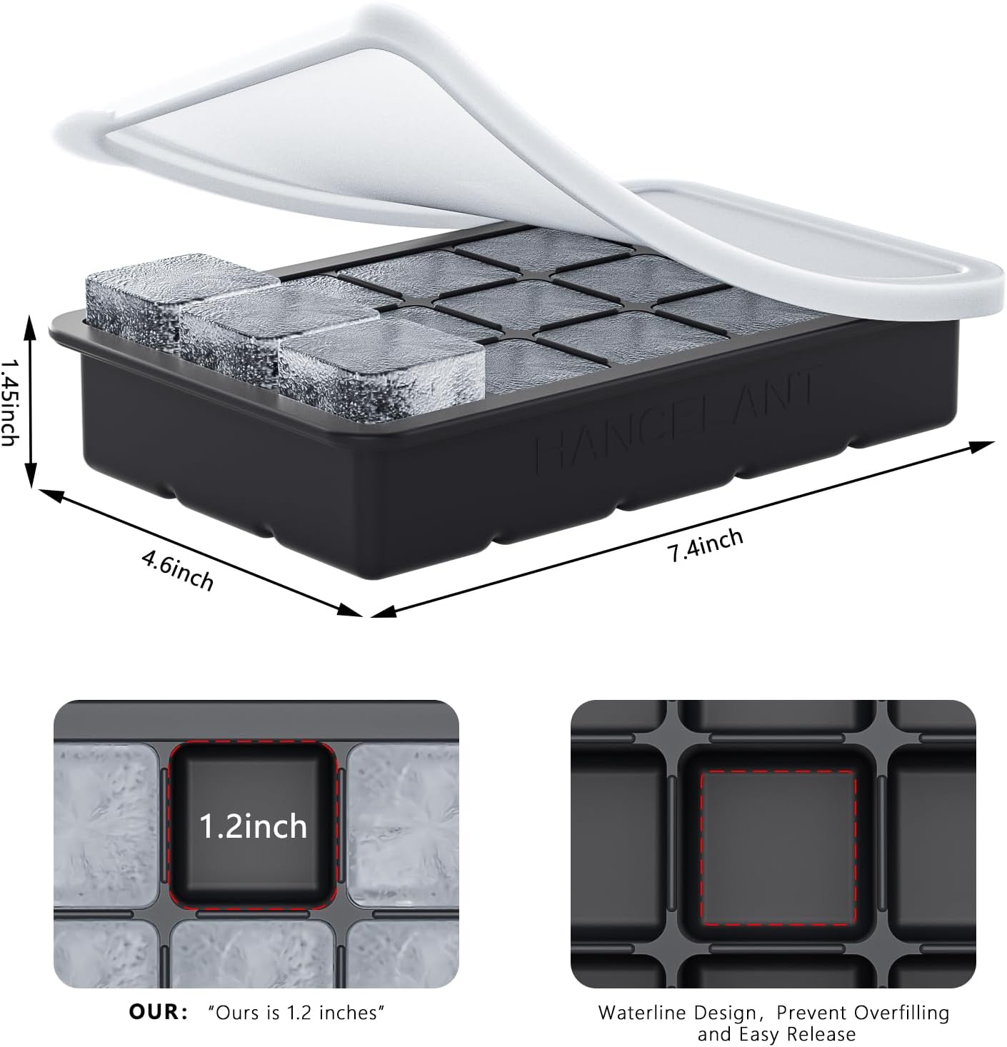 Silicone Ice Cube Tray 2 Pack, HANCELANT Ice Cube Mold, Ice Trays for Freezer with Lid for Whiskey, Baby Food, BPA Free, Easy Release