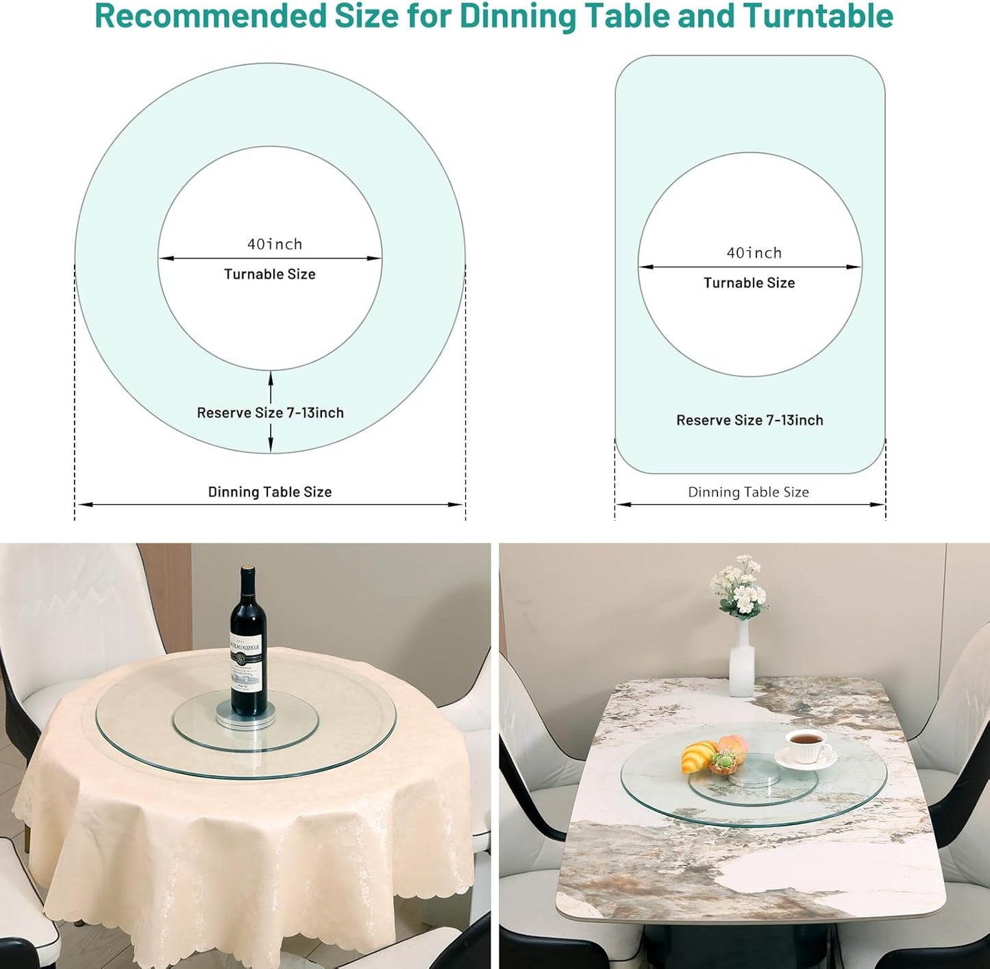 40-Inch Lazy Susan Turntable for Dining Table, Tempered Glass, 360° Rotation, Anti-Tip Design with 6 Rotating Wheels, Perfect for Parties, Weddings, and Family Dinners (40 inch)