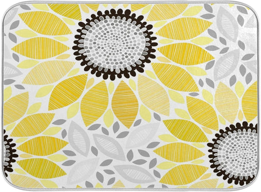 Super Absorbent Dish Drying Mat, Microfiber Fast-Drying Dish Mat, 16" x 18", Kitchen Dish Drying Pad, Sunflowers