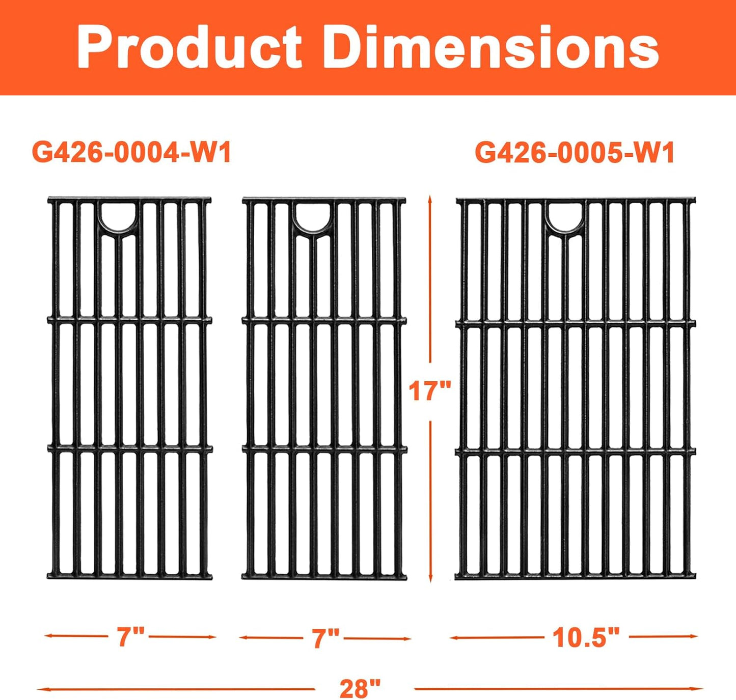 17" Grill Grates for Charbroil Performance 4 Burner 463352521 463354021 463365522 463365021 463350521, Cooking Grids for Charbroil Grills, Replacement Parts for G426-0004-W1 G426-0005-W1, Cast Iron
