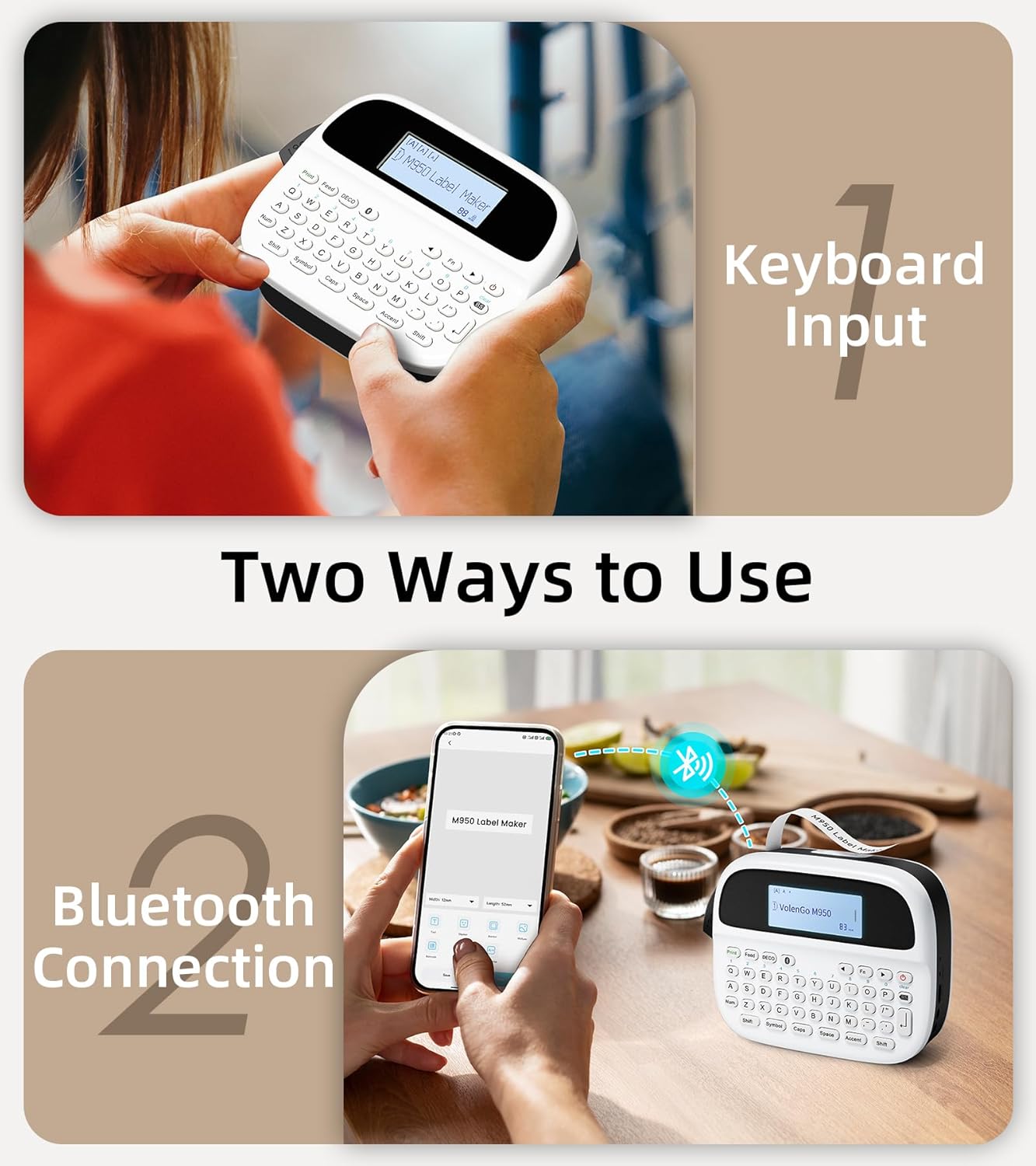 Label Maker Machine with Tapes, Label Maker Waterproof-Labels, Rechargeable Bluetooth Labeler, Portable Labeling Machine with Backlit LCD, M950 Handheld Label Printer for Office Home Use