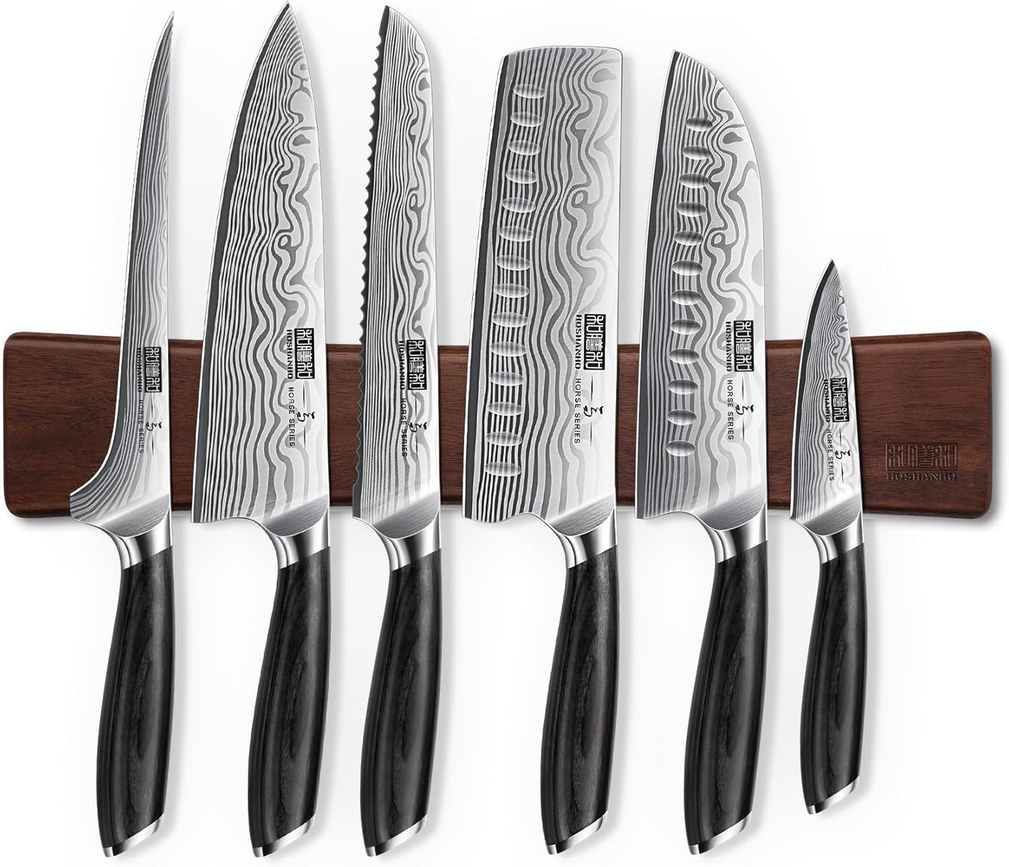 HOSHANHO 7 Pieces Knife Set with Magnetic Knife Holder, Ultra Sharp Powder Steel Kitchen Knives Set, Professional Chef Knife Sets with Ergonomic Pakkawood Handle