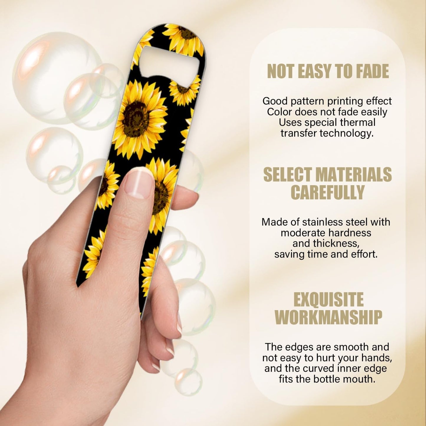 2 PACK Beer Bottle Opener, Stainless Steel Flat Bottle Openers,7 inch Metal Decor,Sunflowers On Black Background