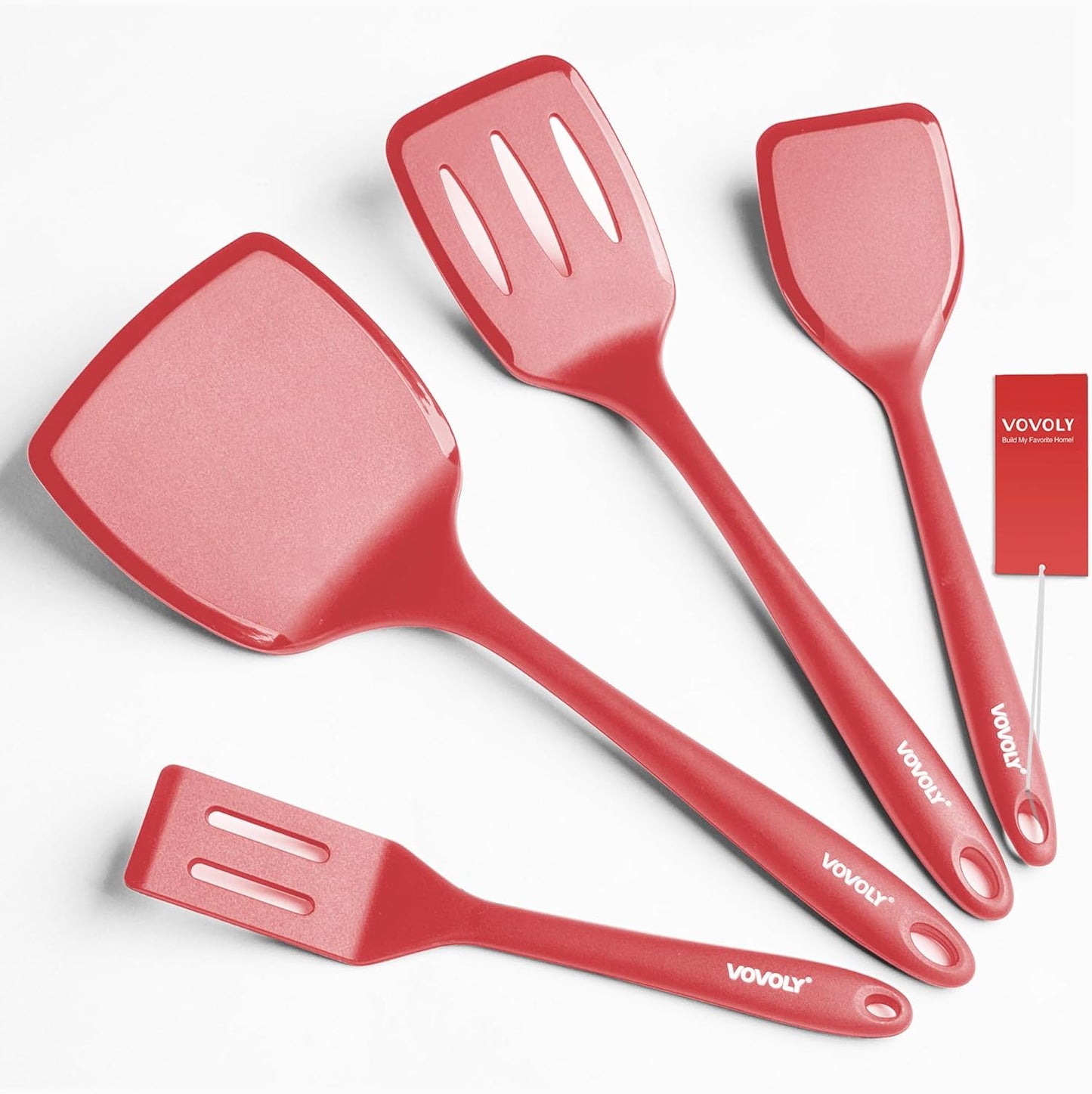 Silicone Spatula Set, 600°F Heat Resistant Silicone Spatula Turner Flipper for Cooking, Non Stick and Non Scratch Kitchen Utensils for Eggs & Pancakes, 4 Pack, Red