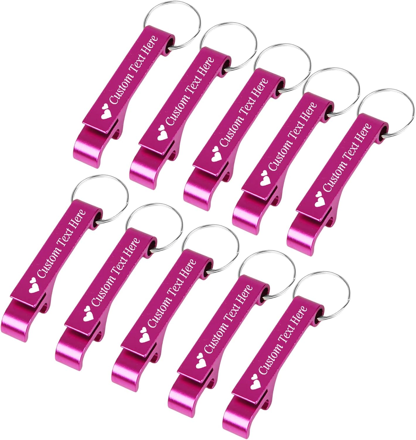 10PCS Personalized Bottle Opener Keychain Bulk Custom Beer Bottle Opener with Logo Text Engraved Wedding Bottle Opener Favors Customized Gifts for Guests Baby Shower Birthday Party-Pink