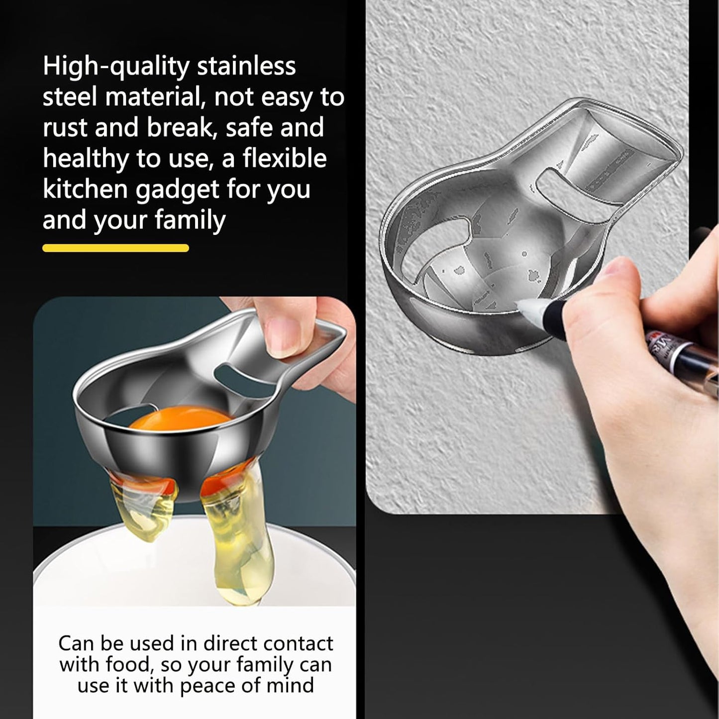 Egg Yolk Separator, Egg Cracker Tool for Raw Eggs, Food Grade Stainless Steel Egg White Separator, Cute Kitchen Accessories