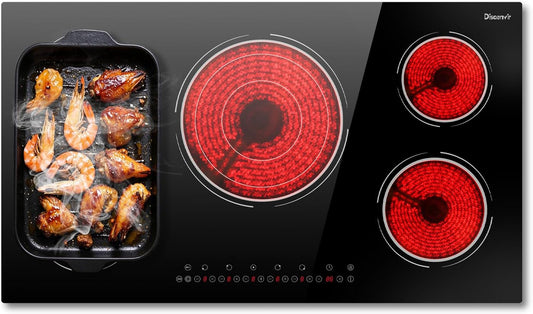 36 Inch Electric Cooktop - 5 Burner Electric Stove Top Powerful 9600W, 36 Inches Built-in Ceramic Stove with Large 3900W Flexible Zone, Timer, Safety Lock, 220V - 240V Hard Wired (No Plug)