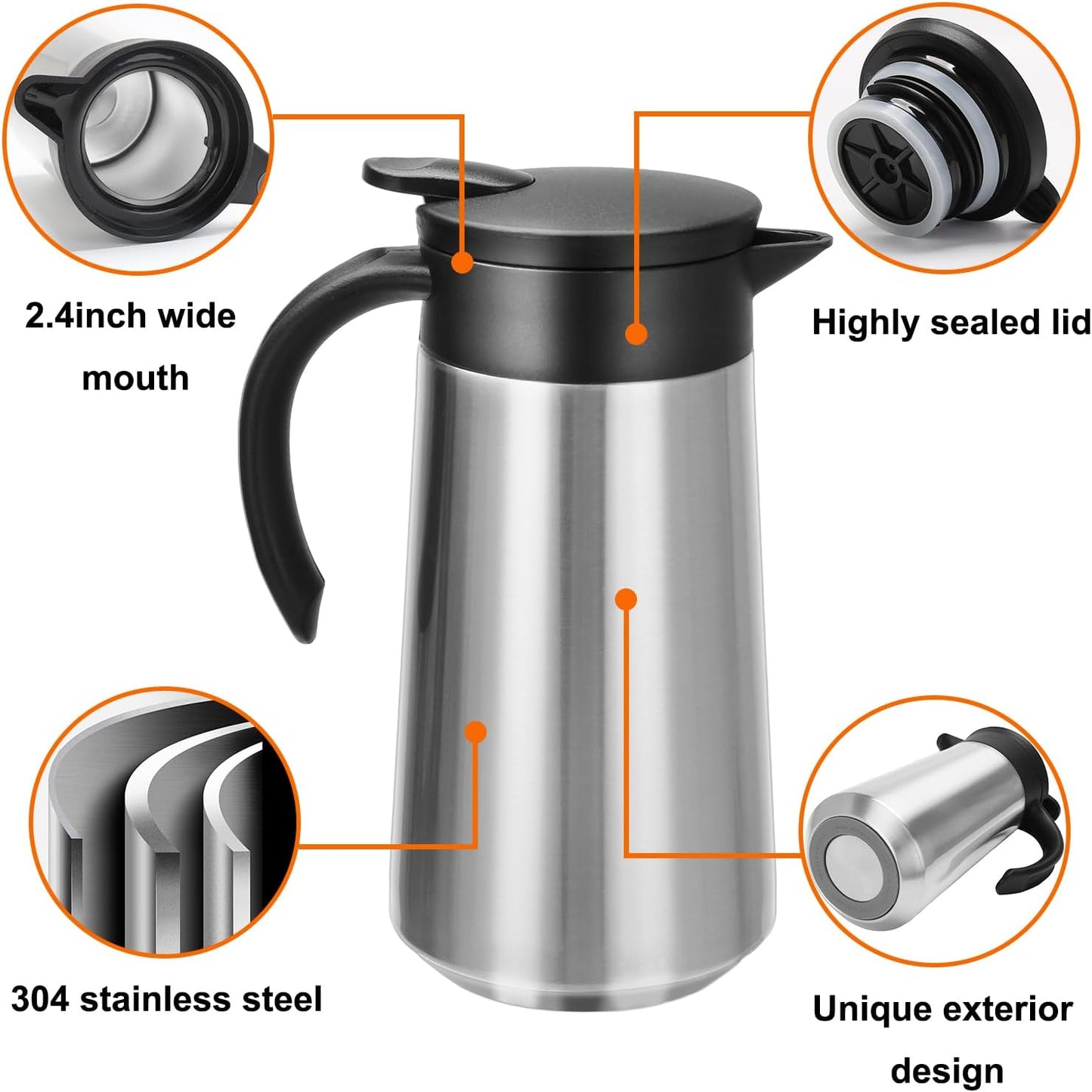 28oz Thermal Coffee Carafe Insulated Coffee Pot, Small Stainless Steel Coffee Carafes For Keeping Hot, Double Walled Insulated Vacuum Flask Pot for Tea Hot Water Coffee Beverage