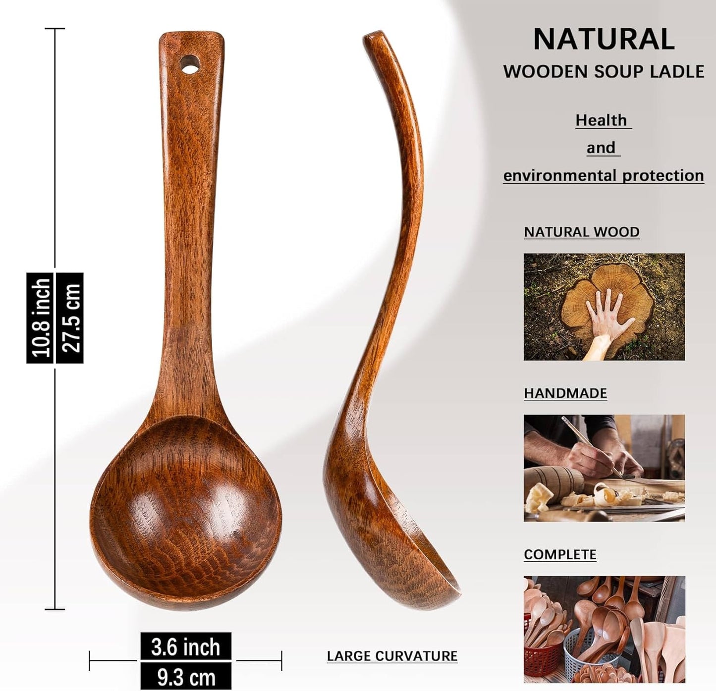 Wooden Soup Ladle, 10.8" Handle, 3.0 fl oz Large Scoop Utensil for Serving & Cooking, Hardwood Wooden Ladle – Wood Spoon for Soup Natural and Sustainable