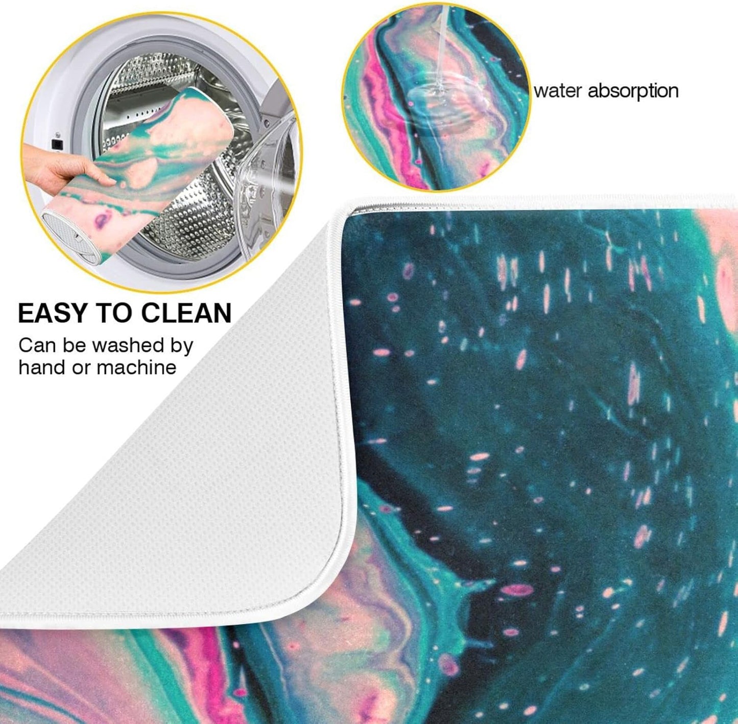 Super Absorbent Dish Drying Mat, Microfiber Fast-Drying Dish Mat, 16" x 18", Kitchen Dish Drying Pad, Marble Pink Green