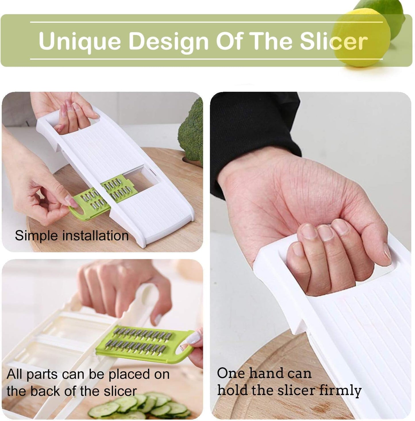 5 in 1 Mandoline Slicer Vegetable Slicer Mandolin Multi Blade Potato Veggie Slicer Vegetable Cutter Julienne Shredder Potato Slicer Green