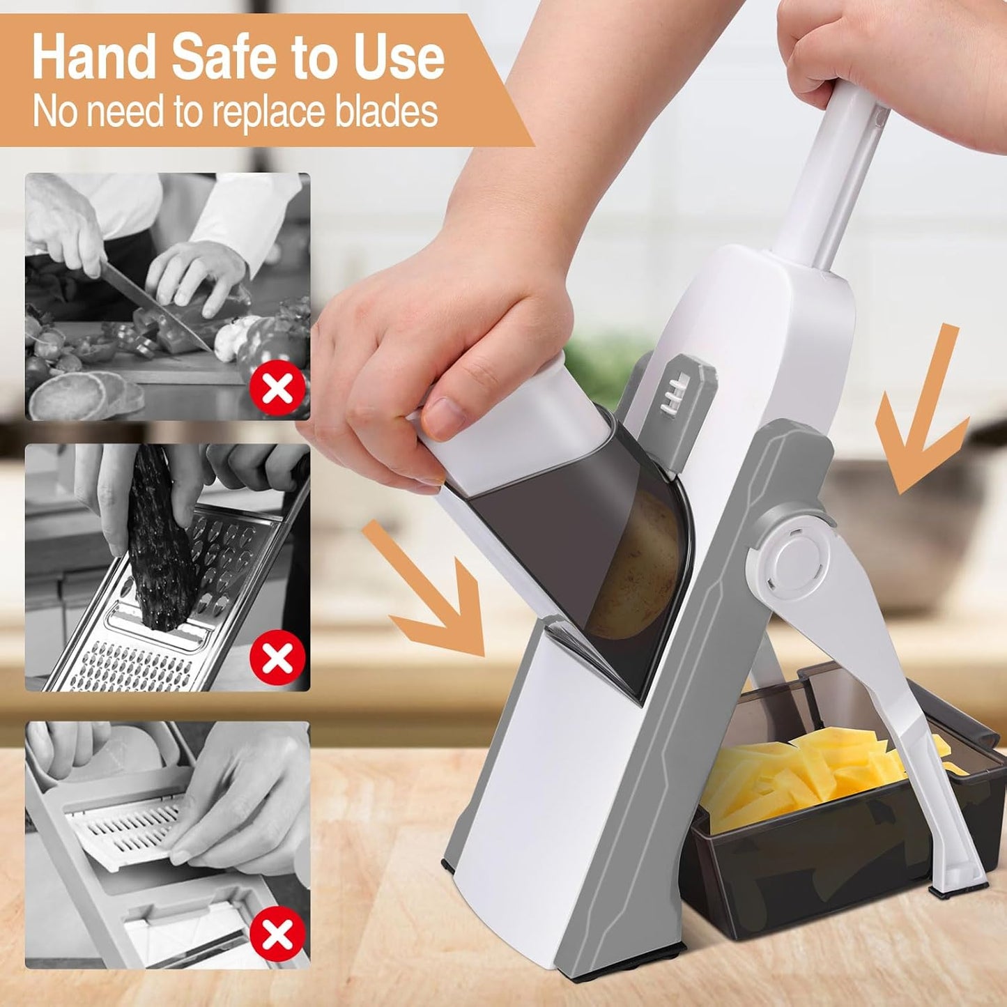 Masthome Safe Mandoline Slicer for Kitchen,Multifunctional Vegetable Slicer,Professional Mandolin,Thickness Adjustable Vegetable Chopper with Container for Kitchen Chef Meal Prep (Gray)