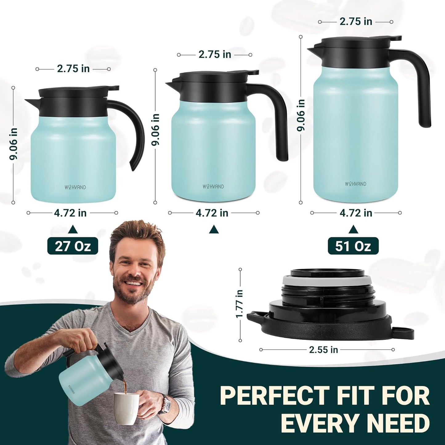 27Oz Thermal Coffee Carafes For Keeping Hot/Cold, Stainless Steel Coffee Carafe, Dustproof Insulated Water Carafe for Party/Home,Blue