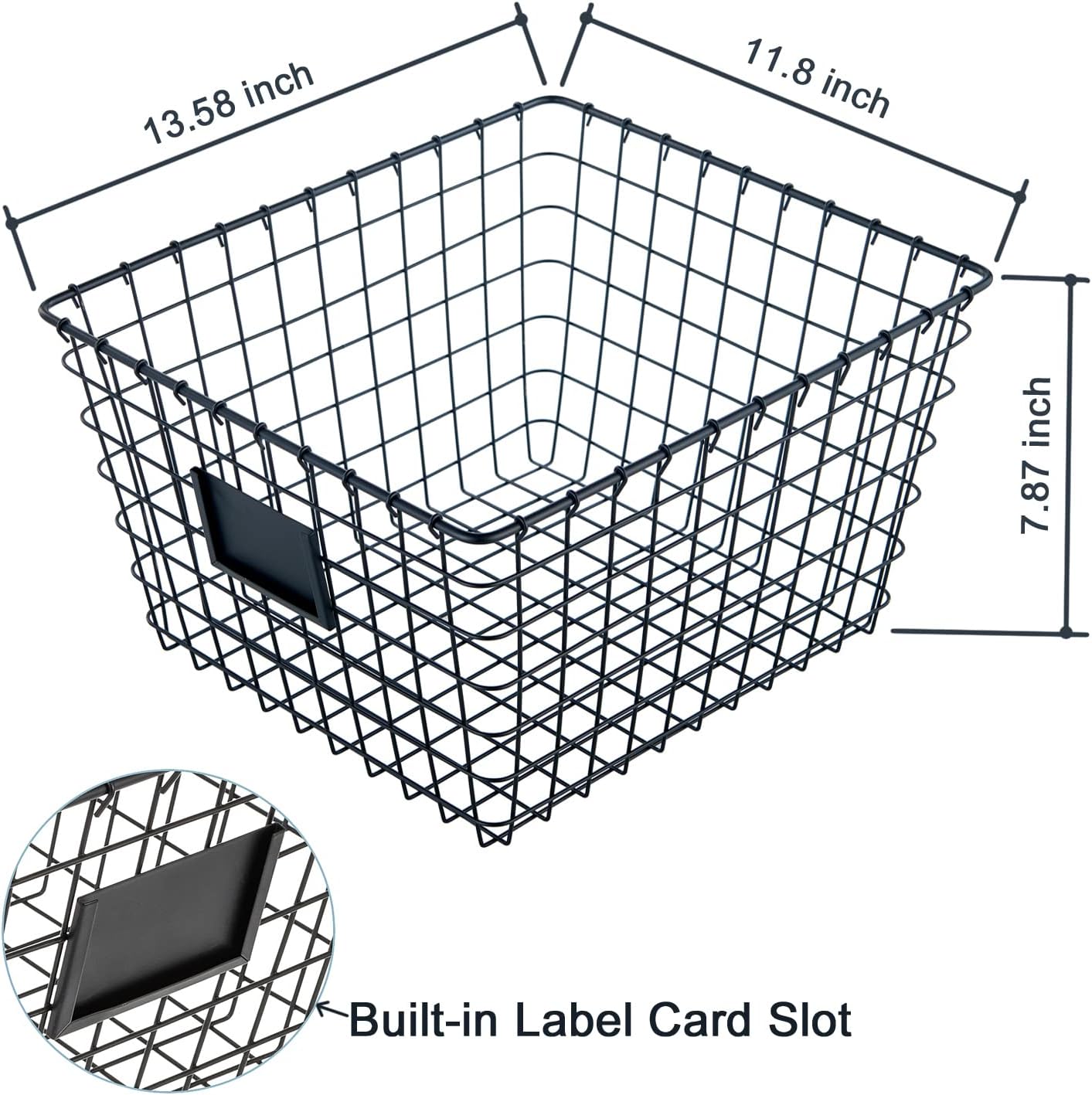 4 Pack【Extra Large】 Wire Handmade Storage Basket for Organizing Household Goods,Pantry Organization,Bathroom countertop,Laundry,Wardrobe Storage Basket,Black