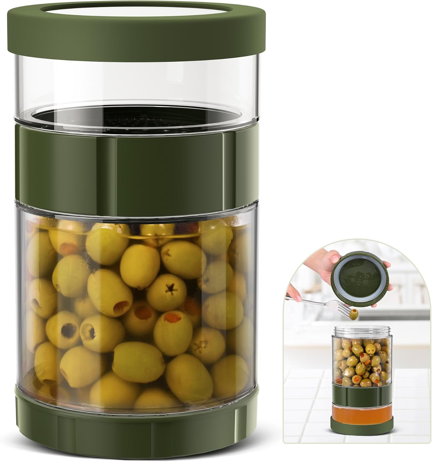 Glass Pickle Jar with Strainer Flip, 56oz Airtight Pickle Container, Leak-proof Juice Separator Pickle Flip Jar with Sealing Silicone Ring for Olive, Sliced Pickle and Jalapeno, Dishwasher Safe