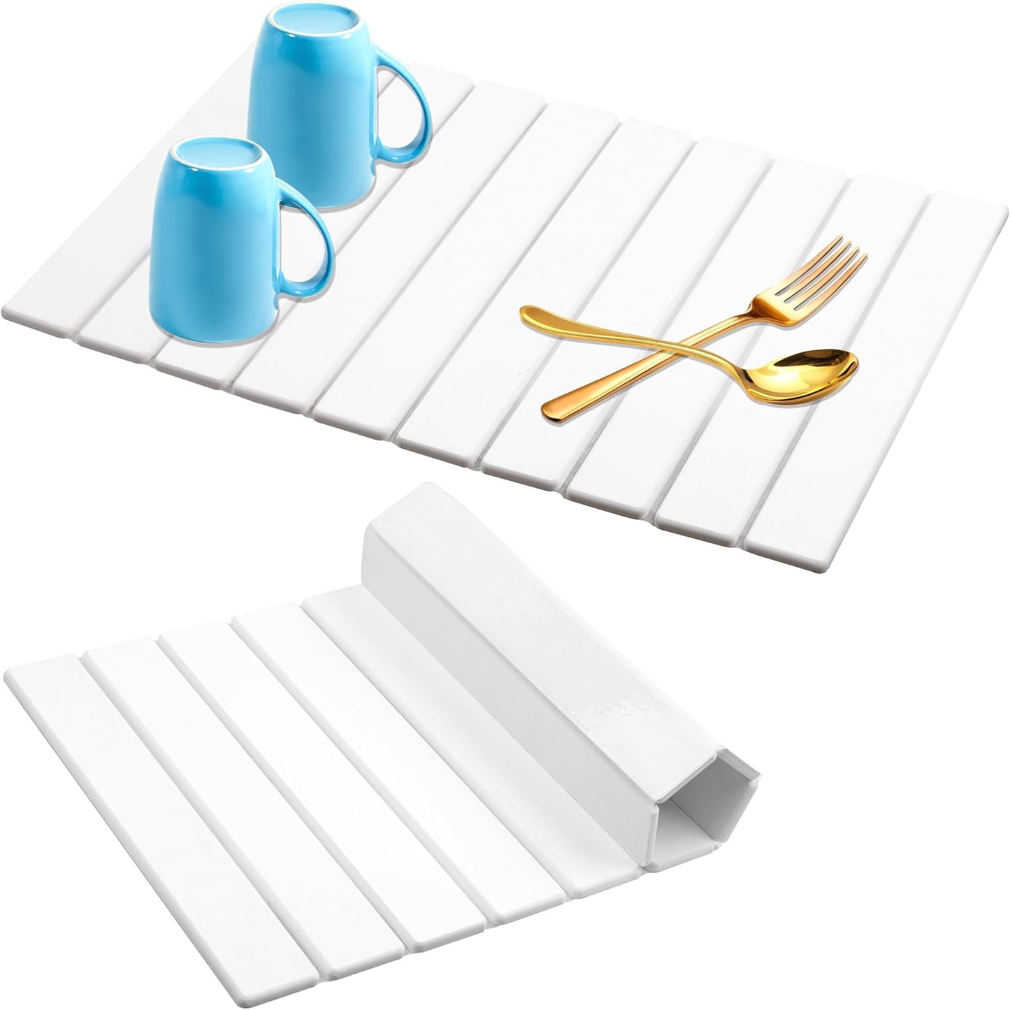 Quick Dry Collapsible Dish Drying Mat, Eco-Friendly Absorbent Diatomaceous Earth Mats for Dishes Bottles Cups 24"×16"Large Stone Dish Drying Mats for Kitchen Counter (White, 24"（L）×16"（W）)