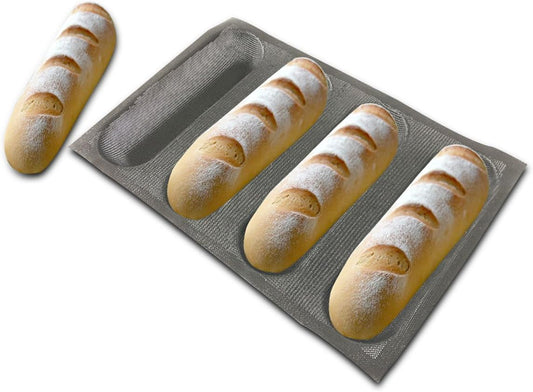 Bluedrop Silicone Bread Forms For Hot Dog Baking Molds Sandwich Making Sheet 4 Cavities 9 inches Loaf Eclair Mats