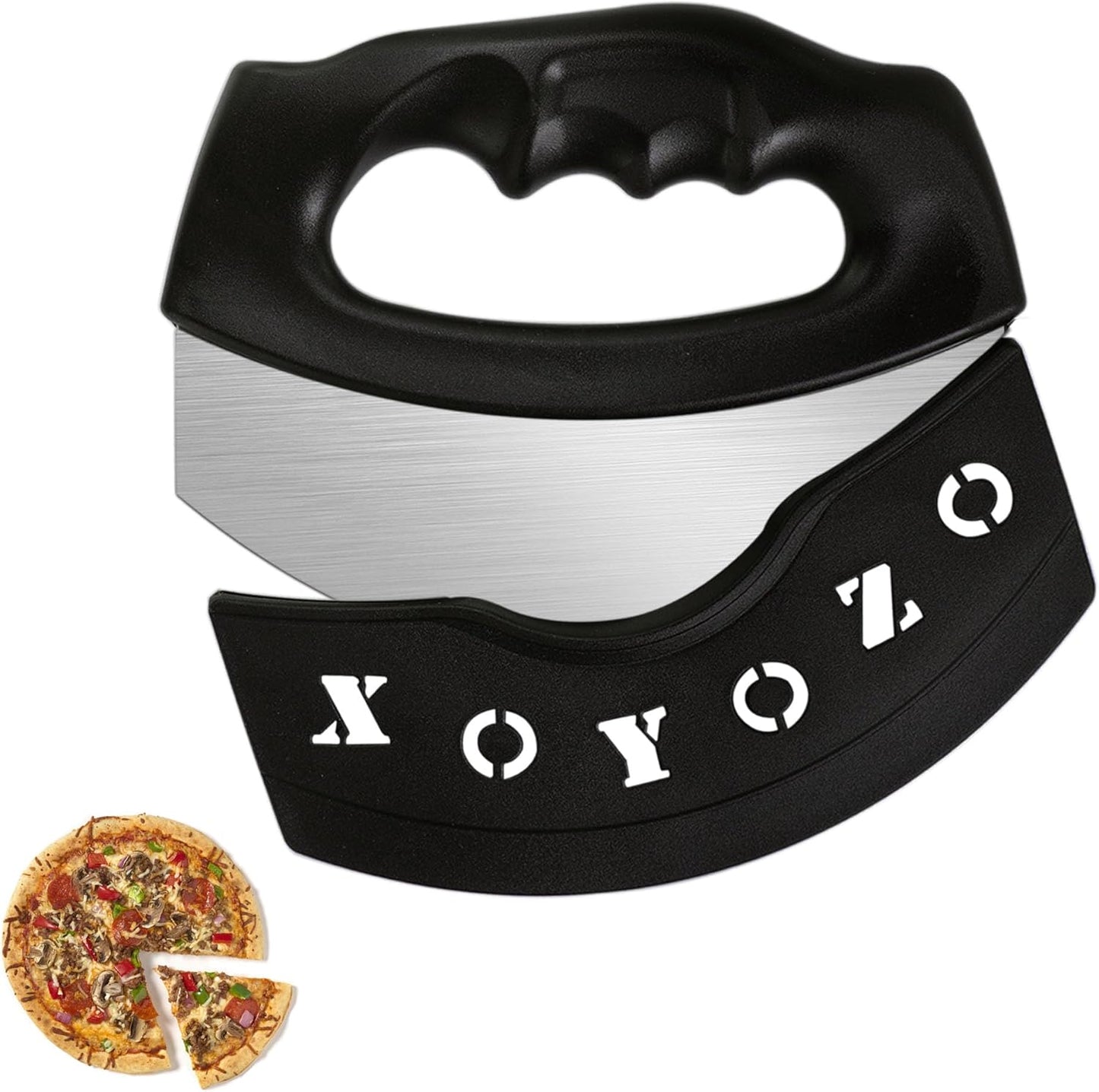 XoYoZo Pizza Cutter Salad Chopper Large Stainless Steel Blade with Cover, Dough Rocker Mezzaluna Knife for Kitchen Gadgets
