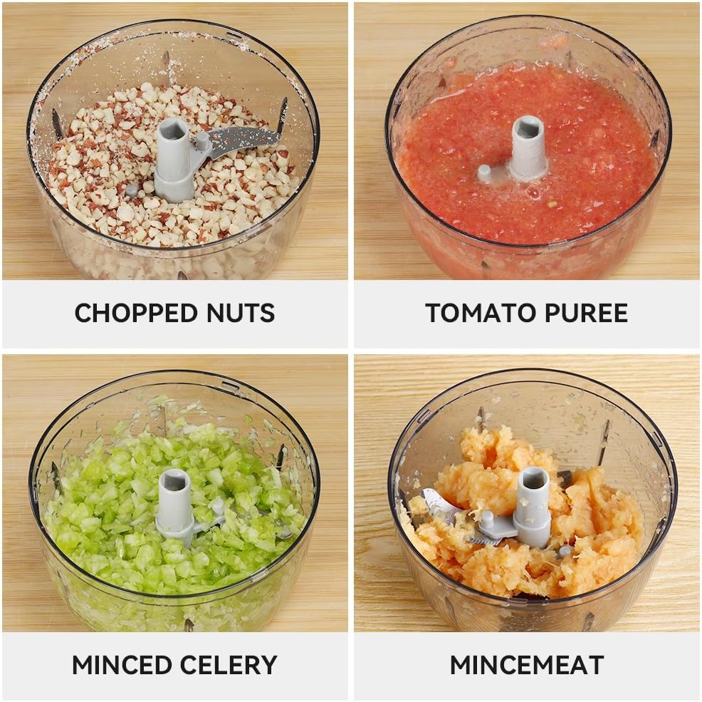 Manual Food Processor Vegetable Chopper 2.3 Cup Small Mini Hand Pull String Onion Chopper Garlic Mincer Cutter with 3 Stainless Steel Blades - Green