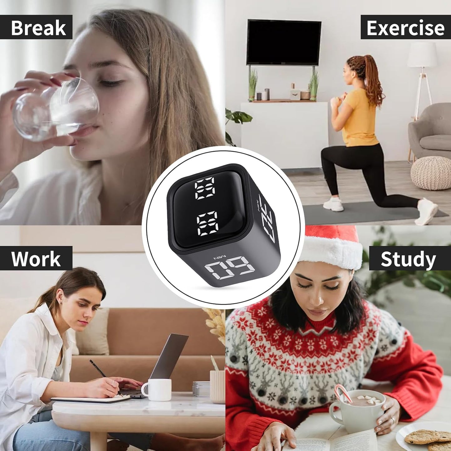 Productivity Timer Flip Gravity Sensor Cube Timer Countdown & Countup,Mute & Vibrate & Sound，5/10/30/60min & Custom Timing, Perfect for ADHD,Work,Learning,Kitchen Cooking