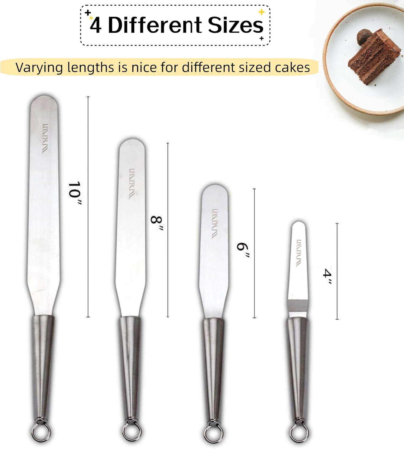 Cake Frosting Spatula Set, 4 6 8 10 Inch Straght Icing Spreader Knife For Baking, Decorating Cakes