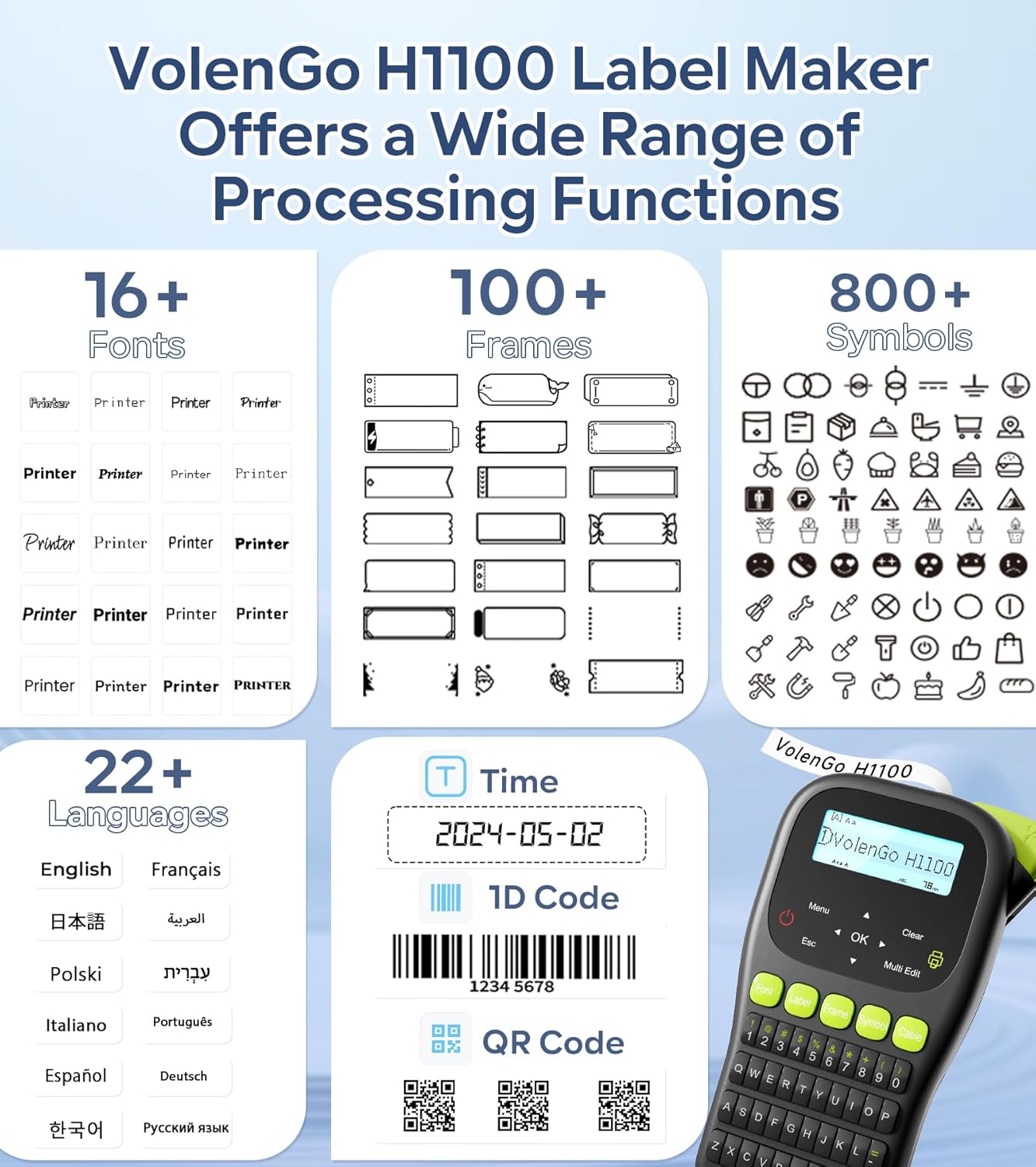 Label Maker Waterproof-Labels, Wire Cable Label Maker, Labeler Machine with Tapes Laminated, H1100 Handheld Labeling Maker with Backlit-LCD & One-Touch Key, Home Industrial Office Organization