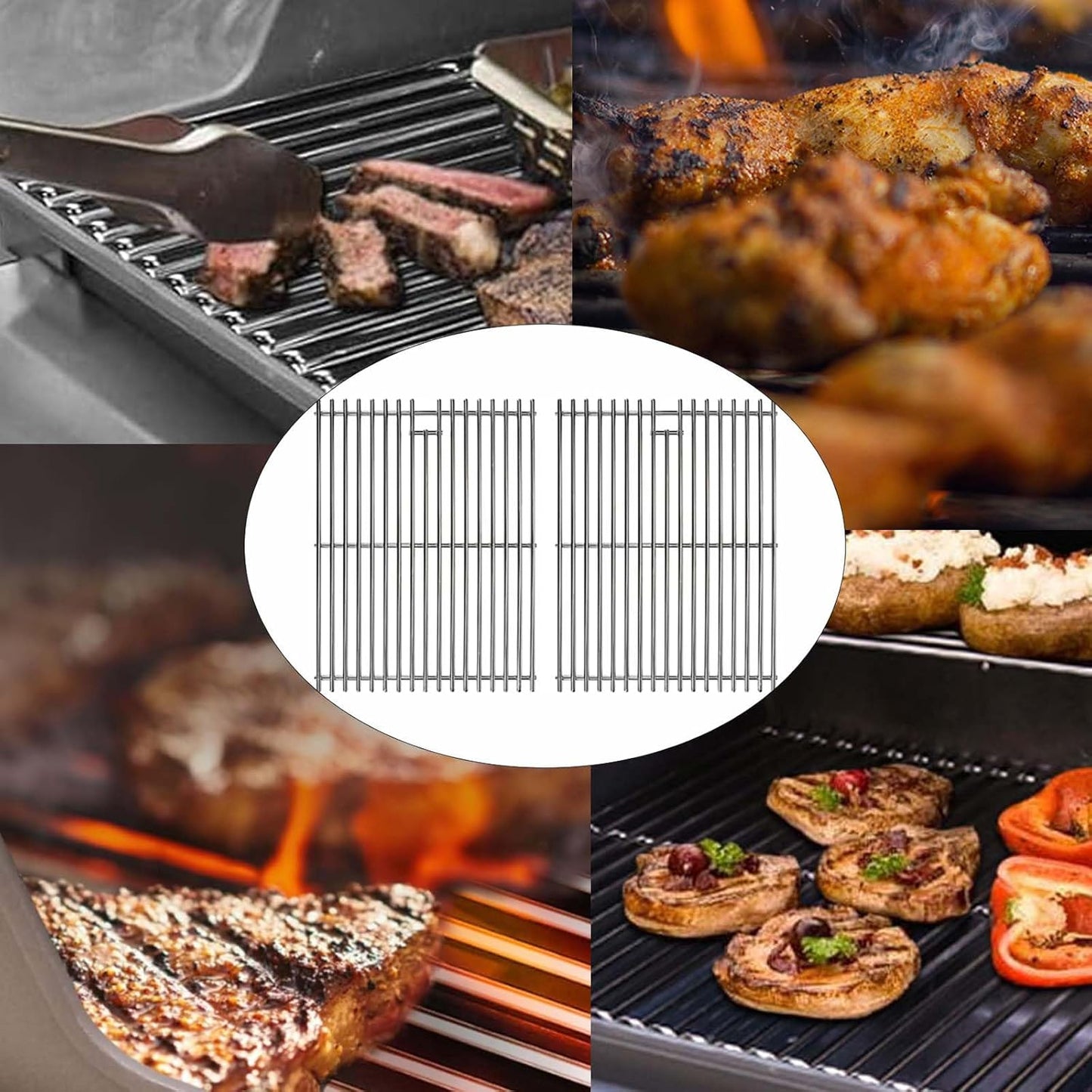 Grill Grates for Nexgrill 4 Burner 720-0830H 720-0830D 720-0670A 720-0783C 720-0783E 720-0958A, 17" Stainless Replacement Parts for 5 Burner 720-0888N Charbroil 463241113 463446015, Kenmore Gas Grill