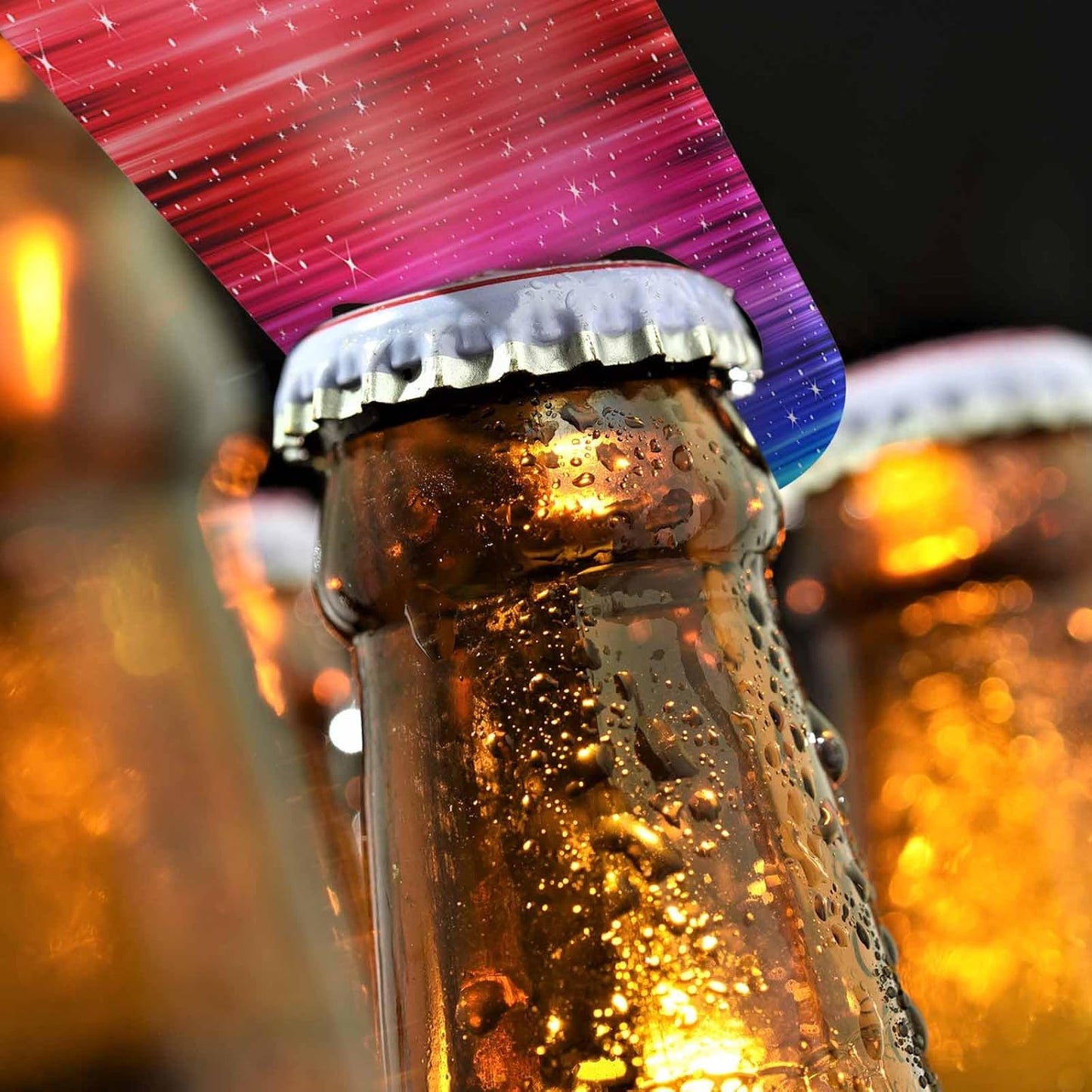 Colorful Stripes Stainless Steel Bottle Opener Rainbow and Shining Stars Red Yellow Blue Green Purple Flat Beer Bottle Opener Keychain for Home Kitchen Bar Restaurant Party Birthday Gift