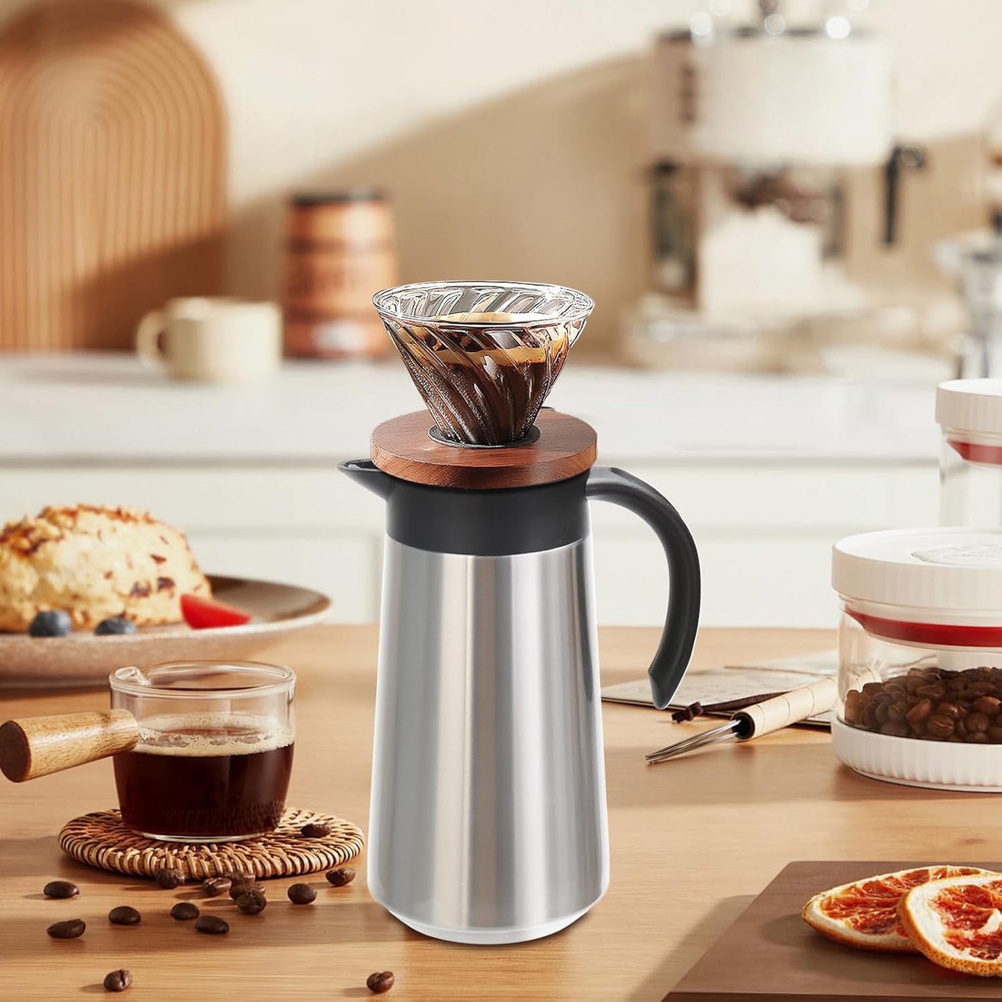 28oz Coffee Carafe Airpot Insulated Coffee Urn Stainless Steel Vacuum Thermal Pot Flask for Coffee, Hot Water, Tea, Hot Beverage - Keep 9 Hours Hot, 18 Hours Cold (2 Pack Silver)