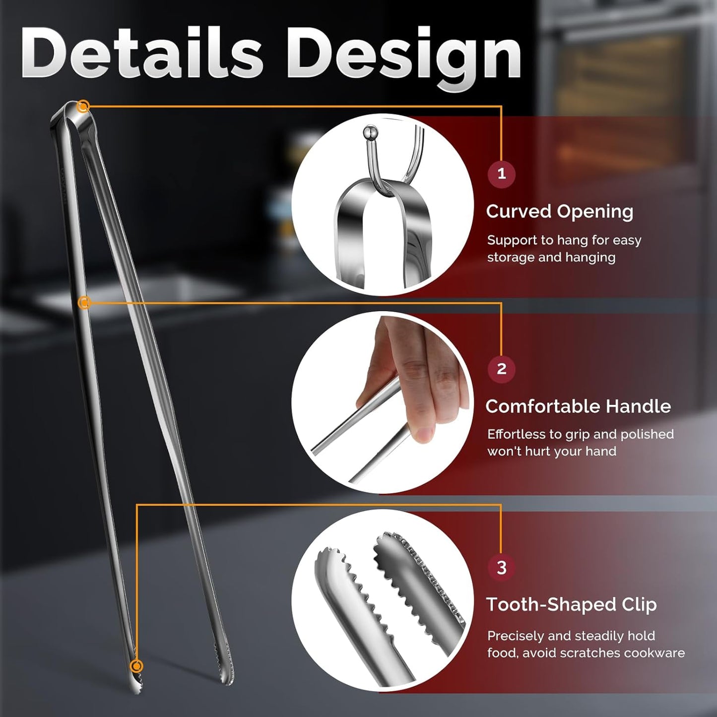 Precision Serrated Non-Slip Tips Cooking Tongs 2 Set (9" & 12"), One-Piece Easy to Control Stainless Steel Kitchen Tweezer Tongs, Multi-Purpose Food Tweezers for Baking, Food Plating, BBQ