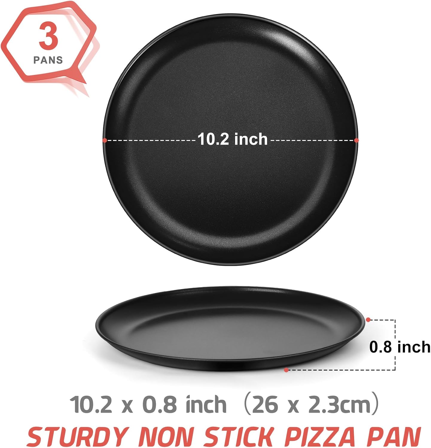 P&P CHEF 10 Inch Pizza Pan, 3 Pieces Stainless Steel Round Pizza Tray Dish Plate For Oven Baking Roasting, Healthy & Heavy Duty, Rust Free & Dishwasher Safe -Black