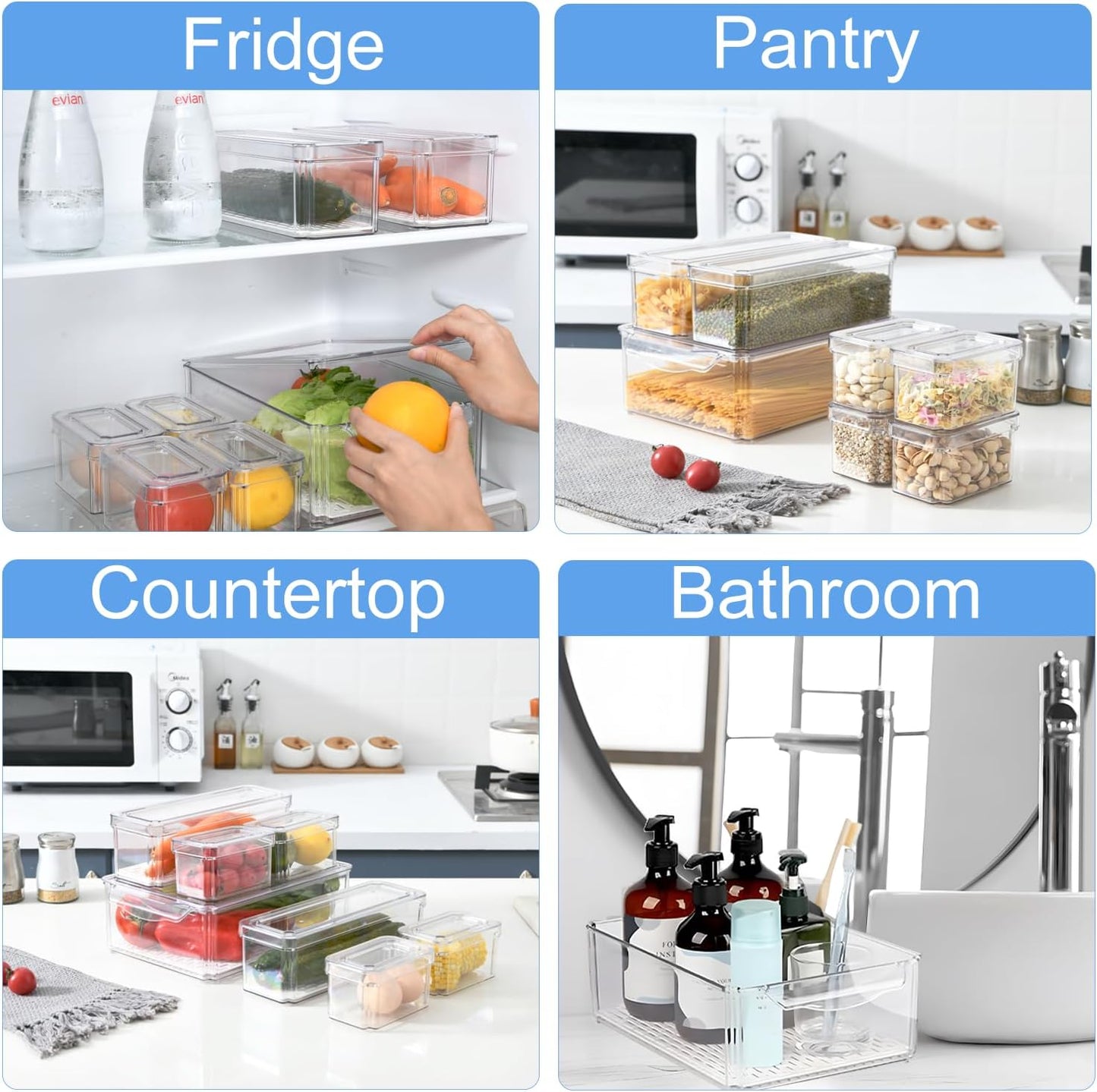 14 Pack Fridge Organizer, Stackable Refrigerator Organizer Bins with Lids, BPA-Free Produce Fruit Storage Containers for Storage Clear for Kitchen, Food, Drinks, Vegetable Storage