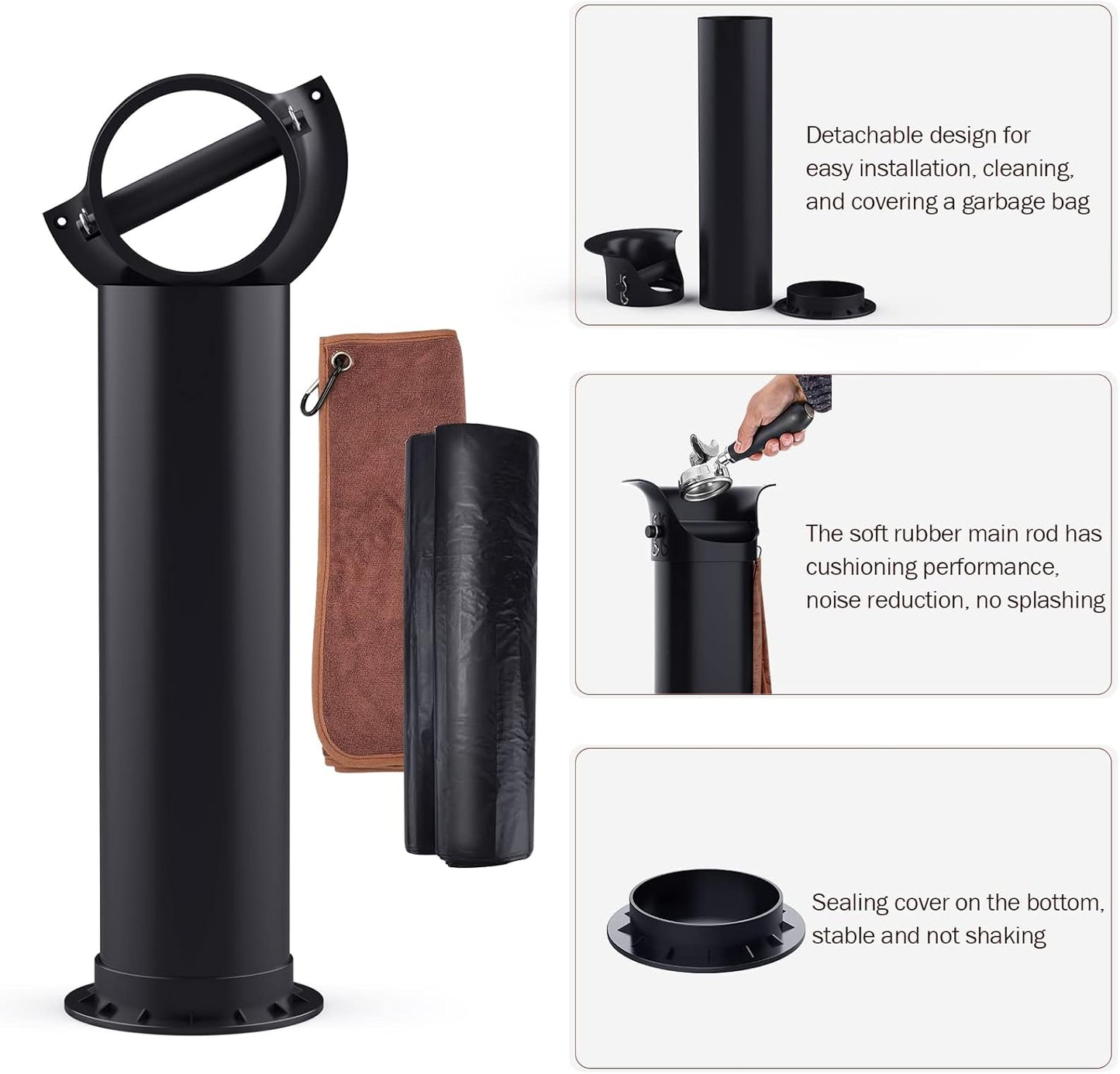 Knock Box for Espresso Grounds, Home and Commercial Use Knockbox with Removable Non-Slip Base & Barista Towel, Espresso Knock Box, Coffee Grind Collection Dump Bin, Extra Large