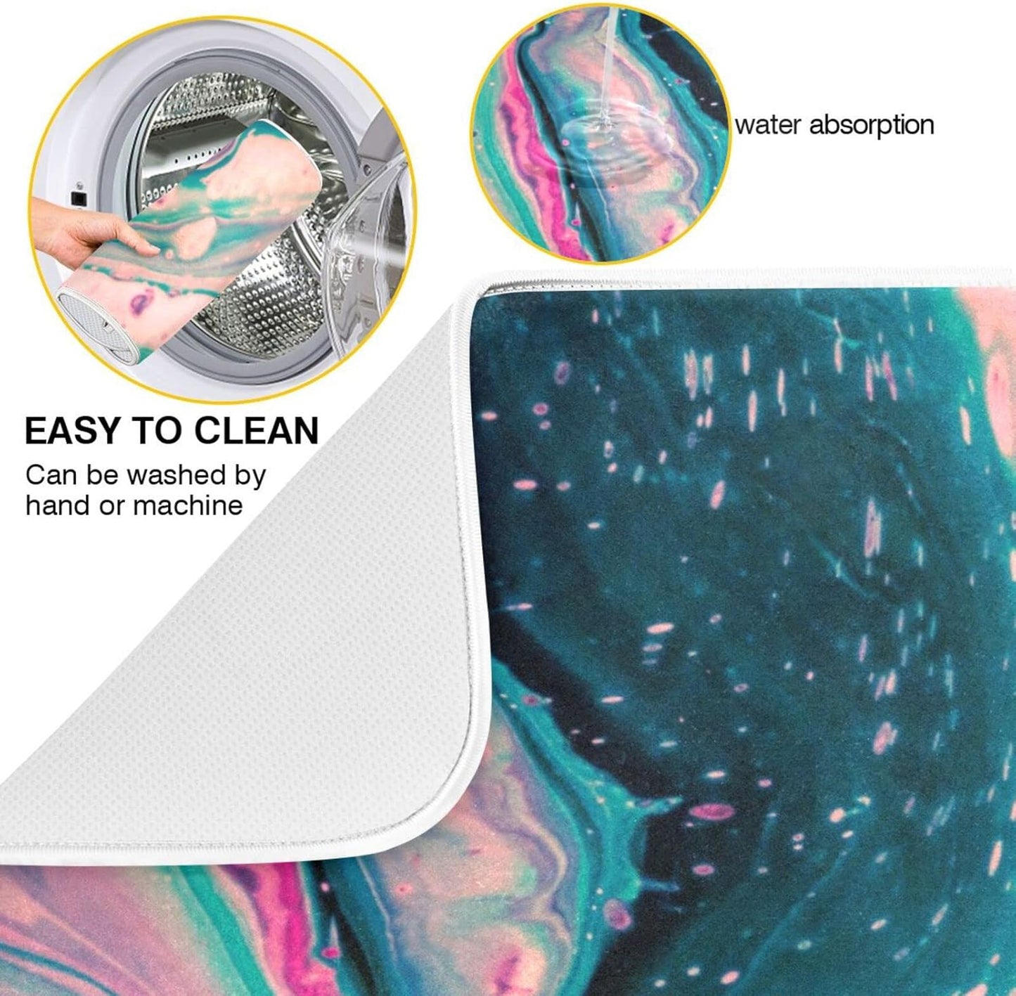 Super Absorbent Dish Drying Mat, Microfiber Fast-Drying Dish Mat, 24" x 18", Kitchen Dish Drying Pad, Marble Pink Green