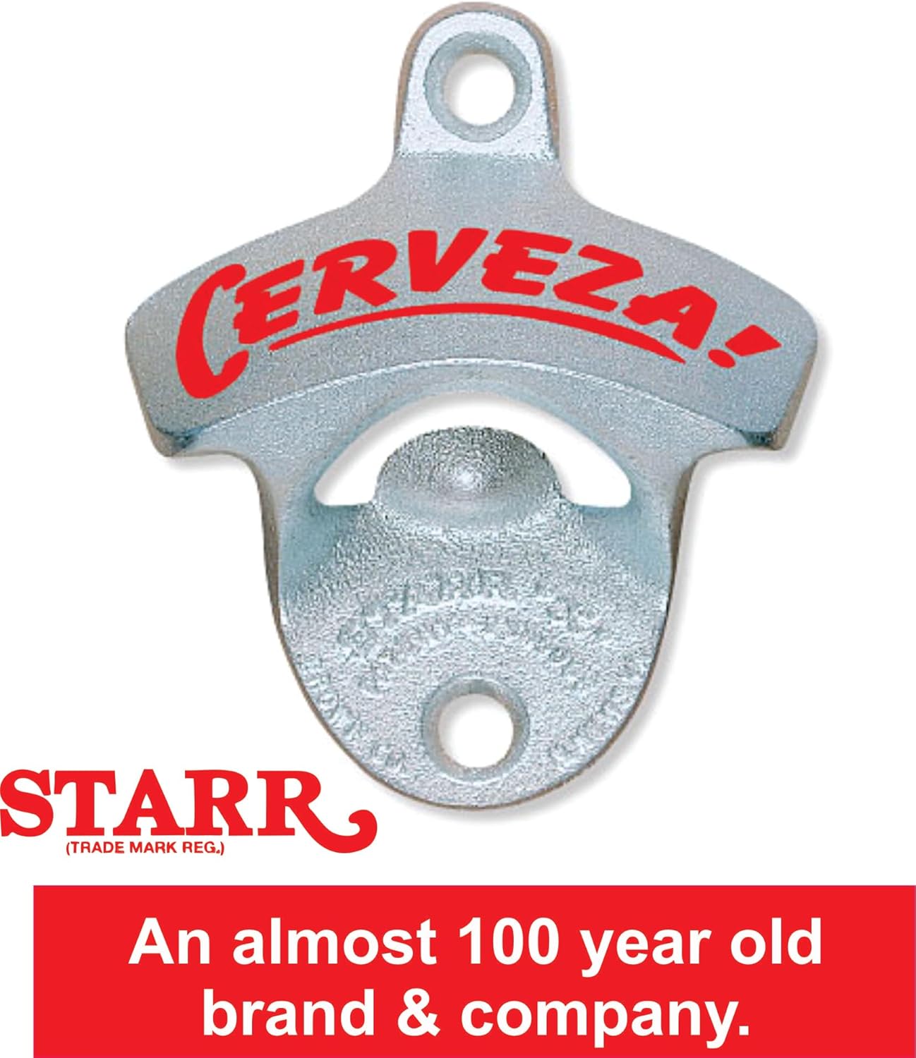STARR "X" Cerveza Wall Mounted Bottle Opener | Classic Beer Bottle Opener for Home Bar, Kitchen, Patio, or Man Cave | Easy Cap Removal, Zinc Plated Cast Iron