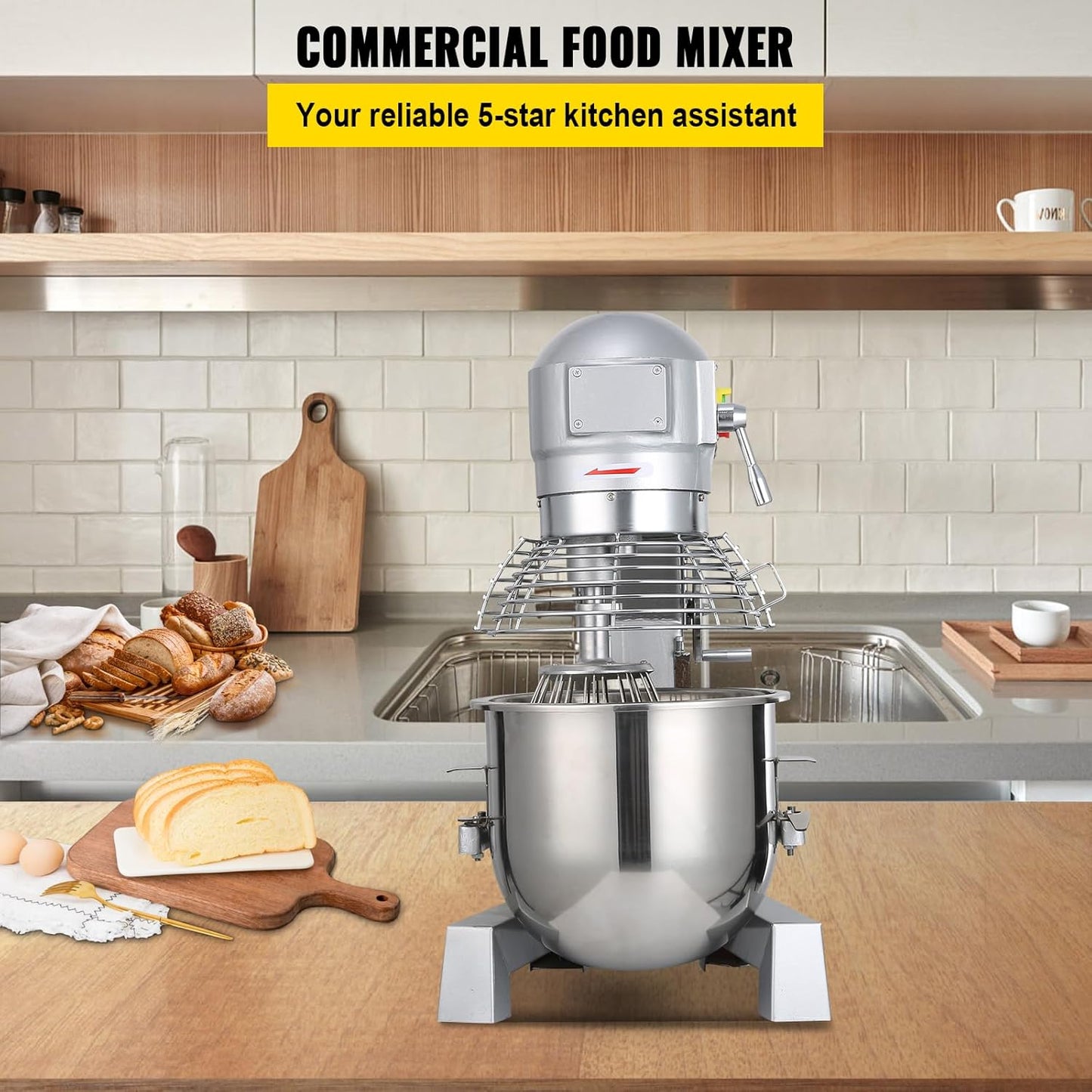 Happybuy 20Qt Commercial Food Mixer with Timing Function， Commercial Mixer 1100W Stainless Steel Bowl Heavy Duty Electric Food Mixer Commercial with 3 Speeds Adjustable, Perfect for Bakery Pizzeria