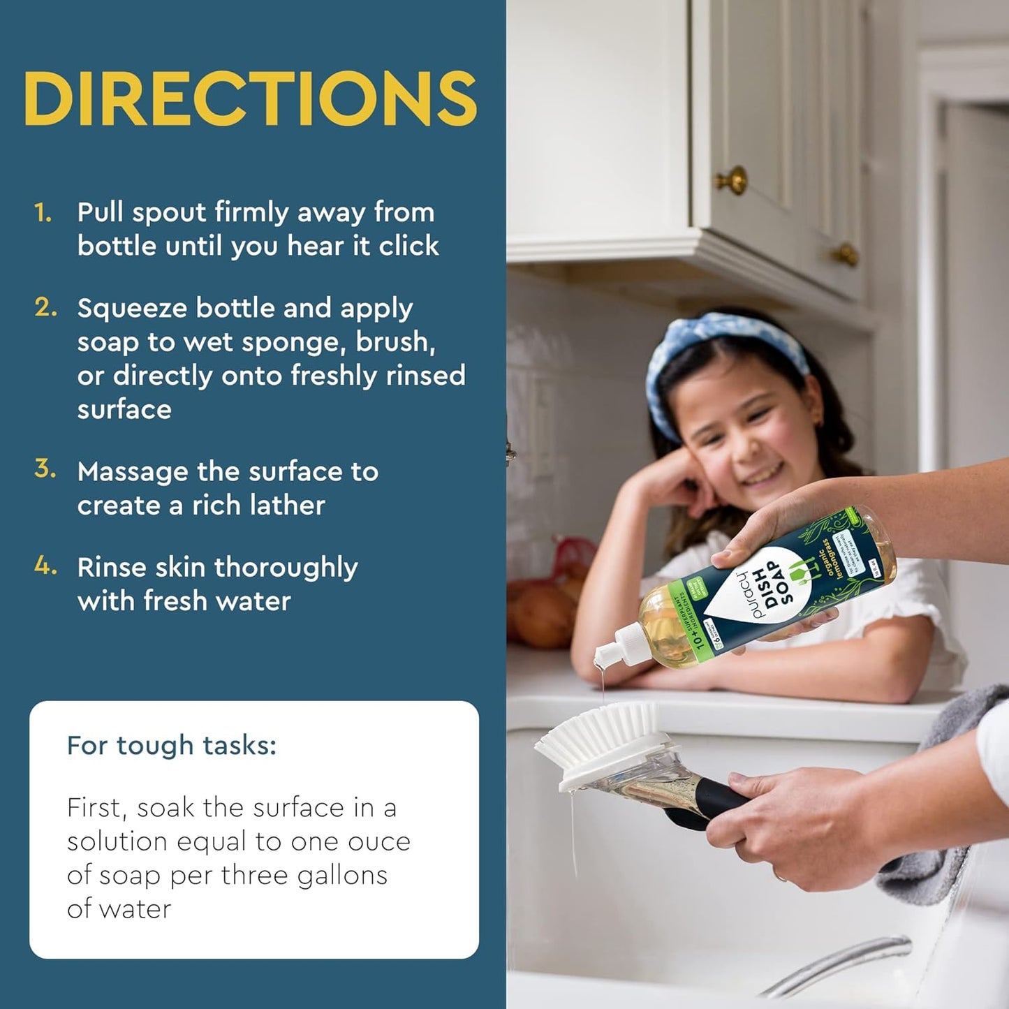 Puracy Natural Dish Soap Packs - Skin-Softening Plant-Based Dishwashing Soap, Non-Toxic Dish Soap, Organic Liquid Dishwashing Detergent Soap (Organic Lemongrass, 16 fl oz, 3 Pack)