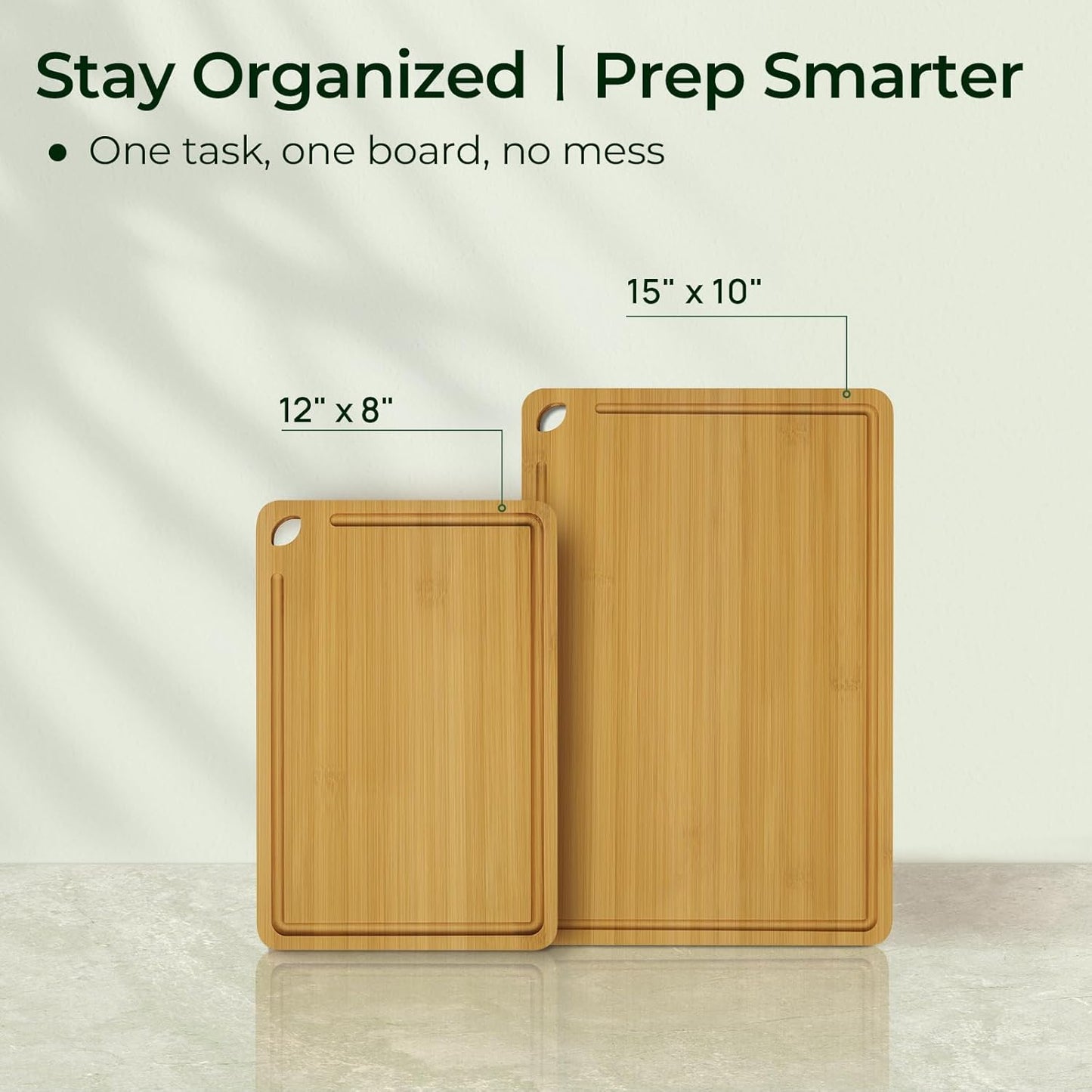 Chopping Board 2-Pcs Natural Bamboo Cutting Board With Juice Channels & Knife-Friendly Finish For Versatile Kitchen Use, Ideal Charcuterie & Chopping Multi-Use