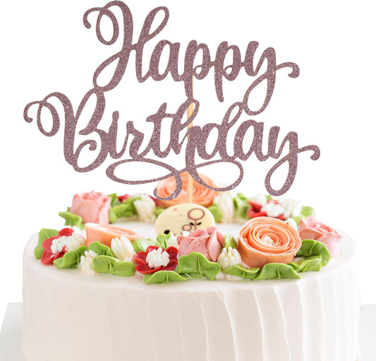 Happy Birthday Cake Toppers 9 Inch Glitter Happy Birthday Cake Pick for Birthday Anniversary Theme Party Cake Decorations Supplies - Brown