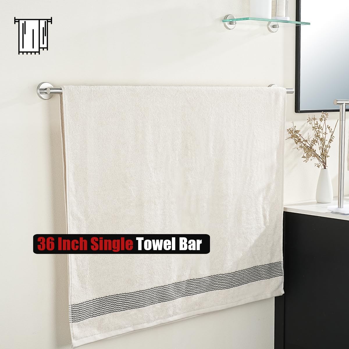 JQK Bath Towel Bar, 39 Inch 304 Stainless Steel Thicken 1mm Single Towel Rack for Bathroom, Towel Holder Brushed Finished Wall Mount, Useable Length 36 Inch, TB110L36-BN